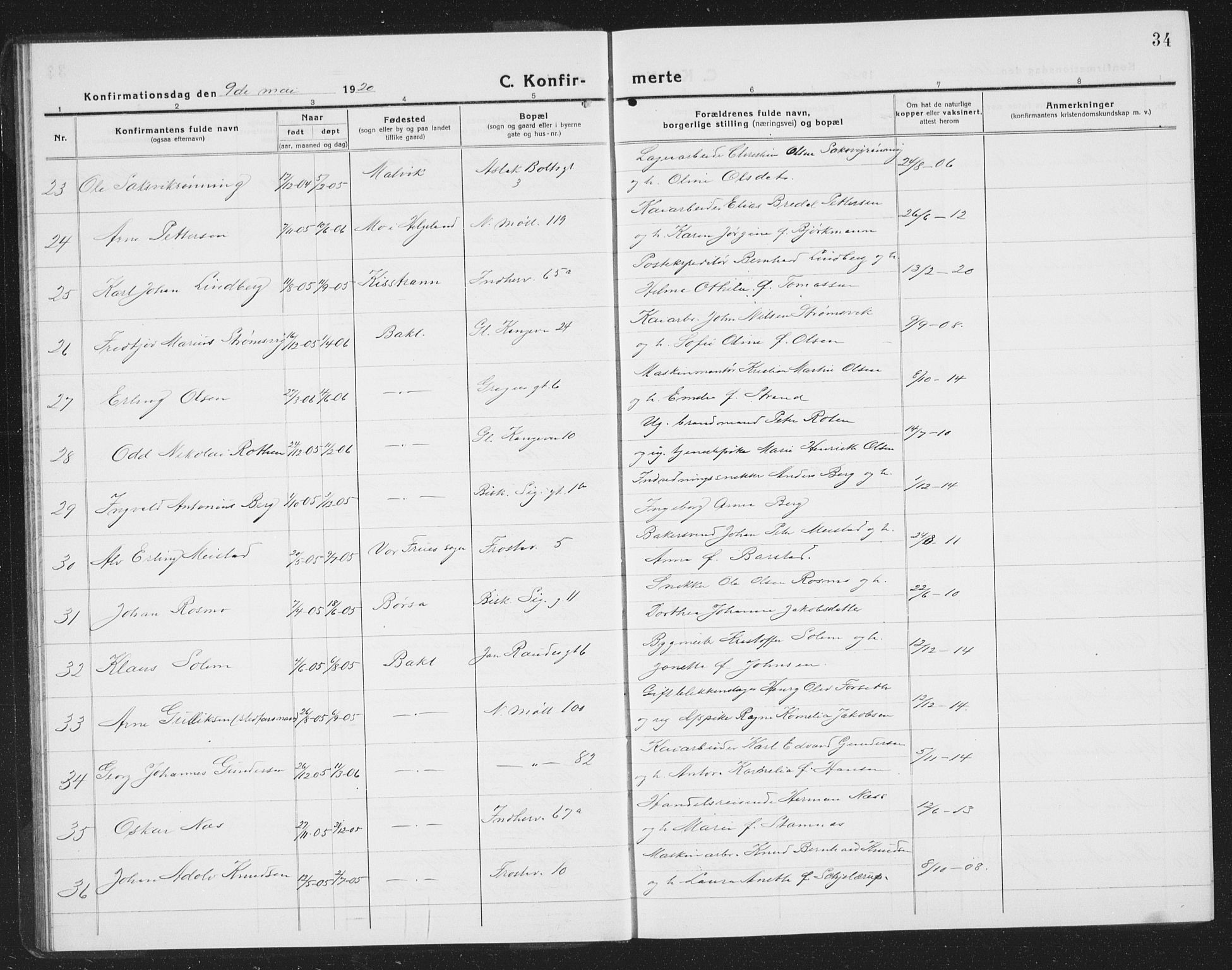 Ministerialprotokoller, klokkerbøker og fødselsregistre - Sør-Trøndelag, AV/SAT-A-1456/605/L0258: Klokkerbok nr. 605C05, 1918-1930, s. 34