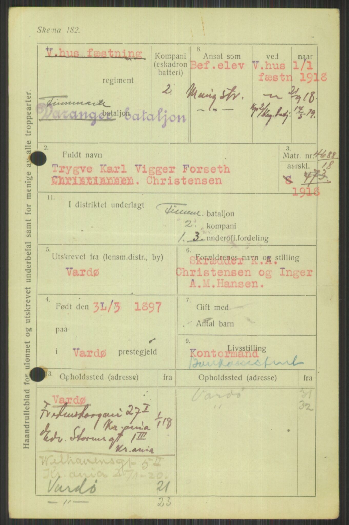 Forsvaret, Varanger bataljon, AV/RA-RAFA-2258/1/D/L0440: Rulleblad for fødte 1892-1912, 1892-1912, s. 189