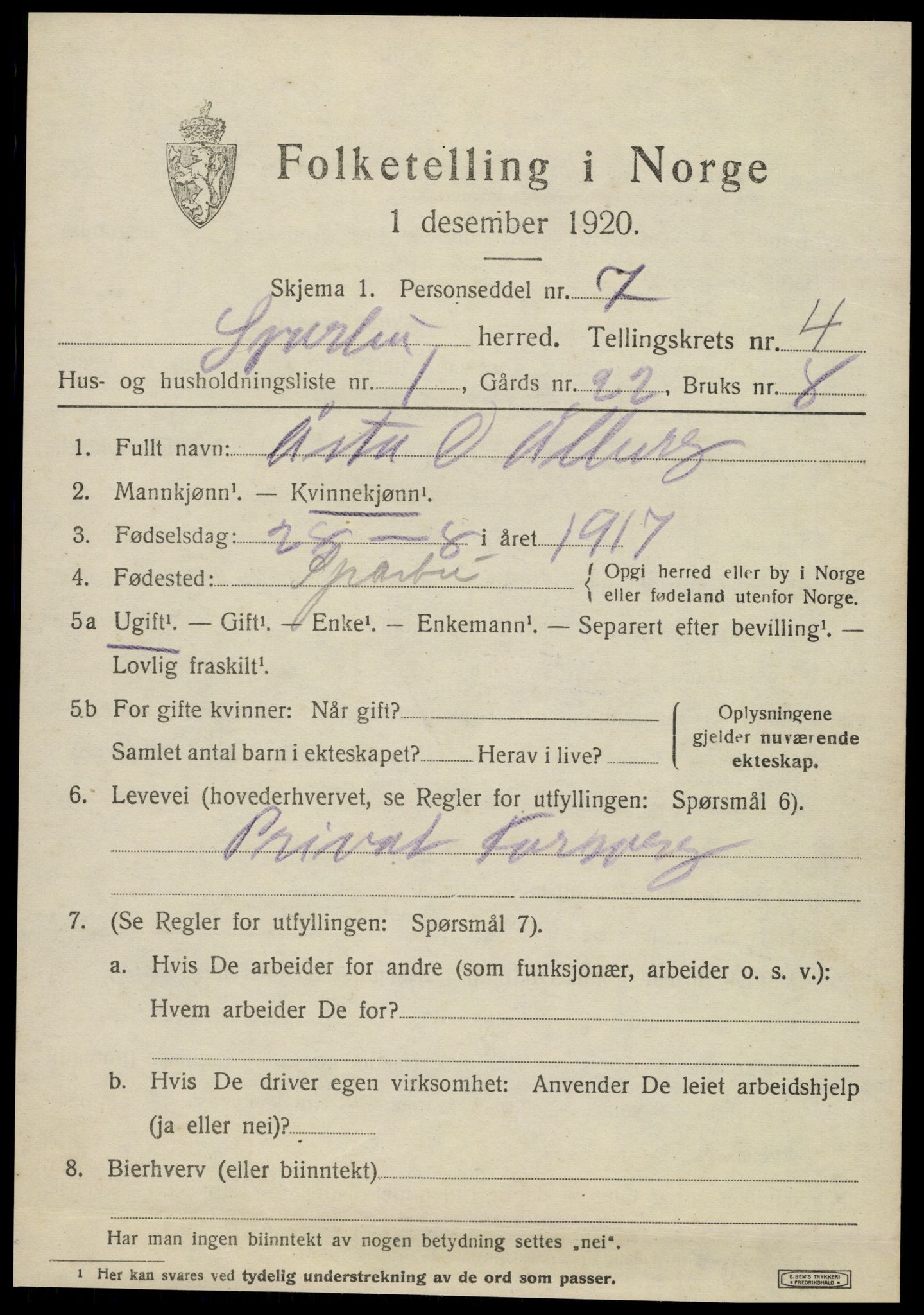 SAT, Folketelling 1920 for 1731 Sparbu herred, 1920, s. 5183