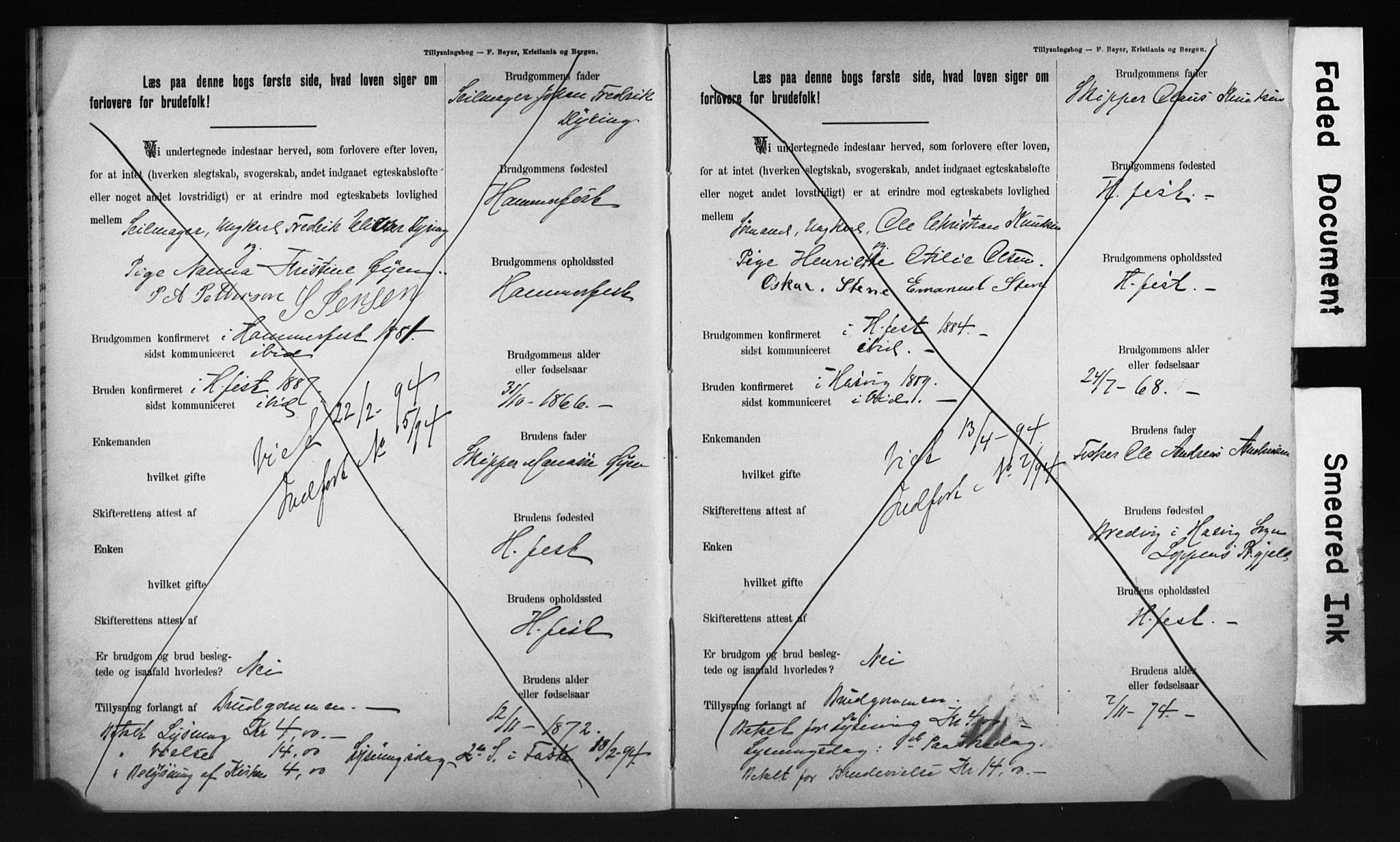 Hammerfest sokneprestkontor, AV/SATØ-S-1347/I/Ib/L0070/0003: Lysningsprotokoll nr. 70.3, 1893-1896