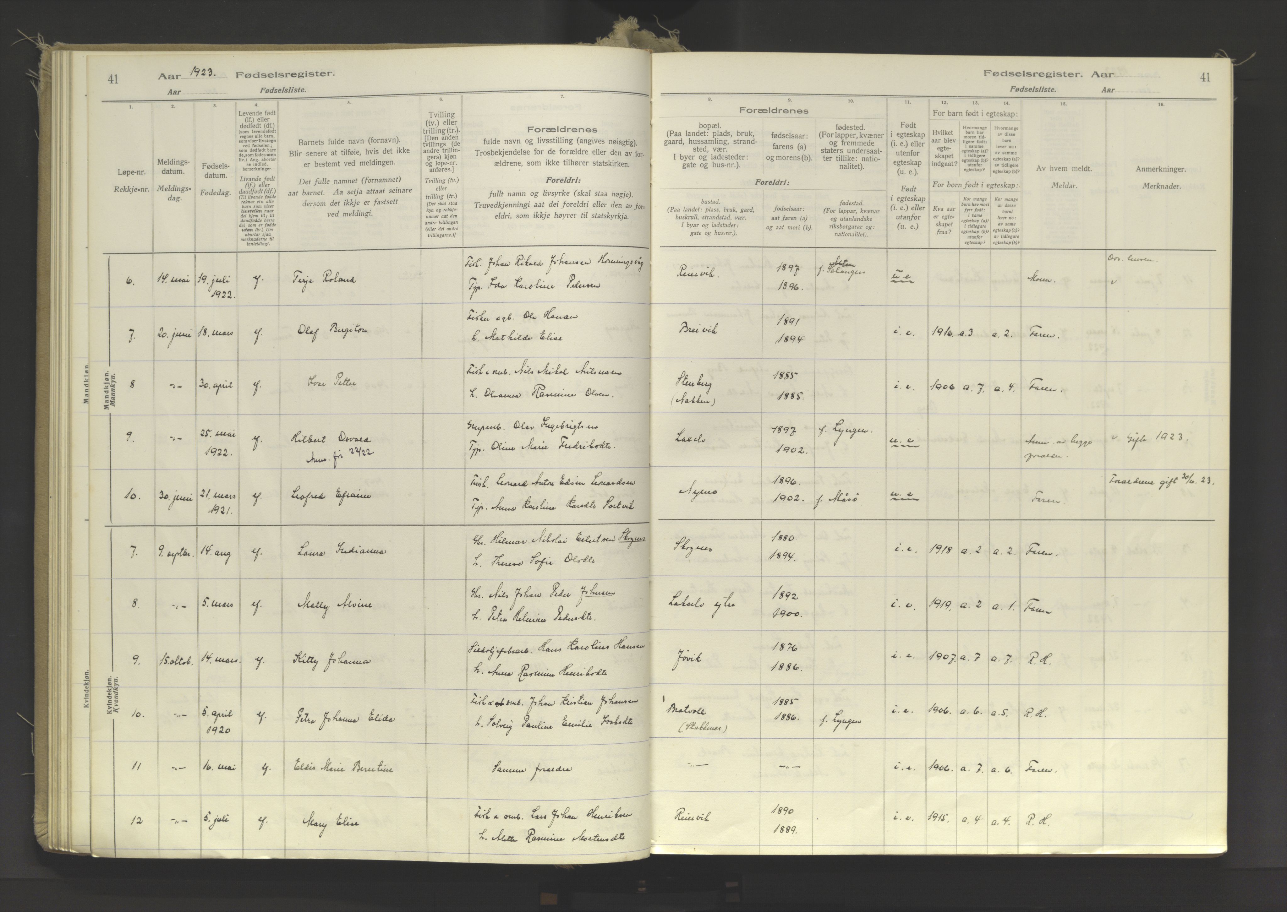 Lyngen sokneprestembete, AV/SATØ-S-1289/I/Ia/L0078: Fødselsregister nr. 78, 1916-1950, s. 41