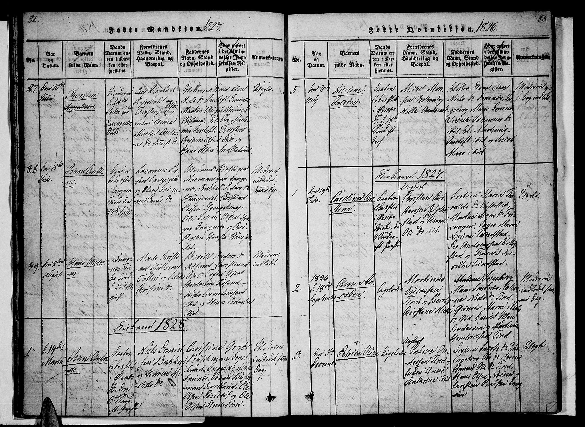 Ministerialprotokoller, klokkerbøker og fødselsregistre - Nordland, AV/SAT-A-1459/893/L1331: Ministerialbok nr. 893A04, 1820-1840, s. 52-53