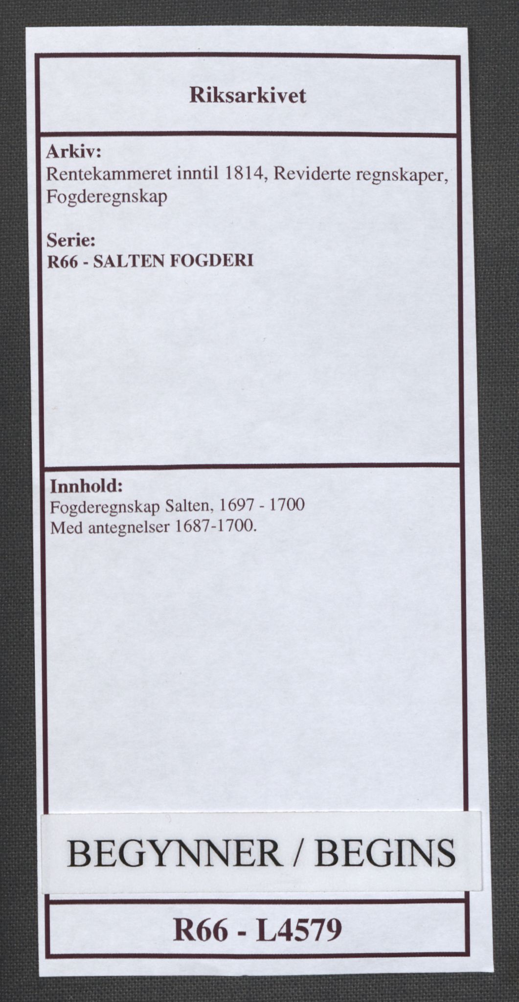 Rentekammeret inntil 1814, Reviderte regnskaper, Fogderegnskap, RA/EA-4092/R66/L4581: Fogderegnskap Salten, 1707-1710, s. 1
