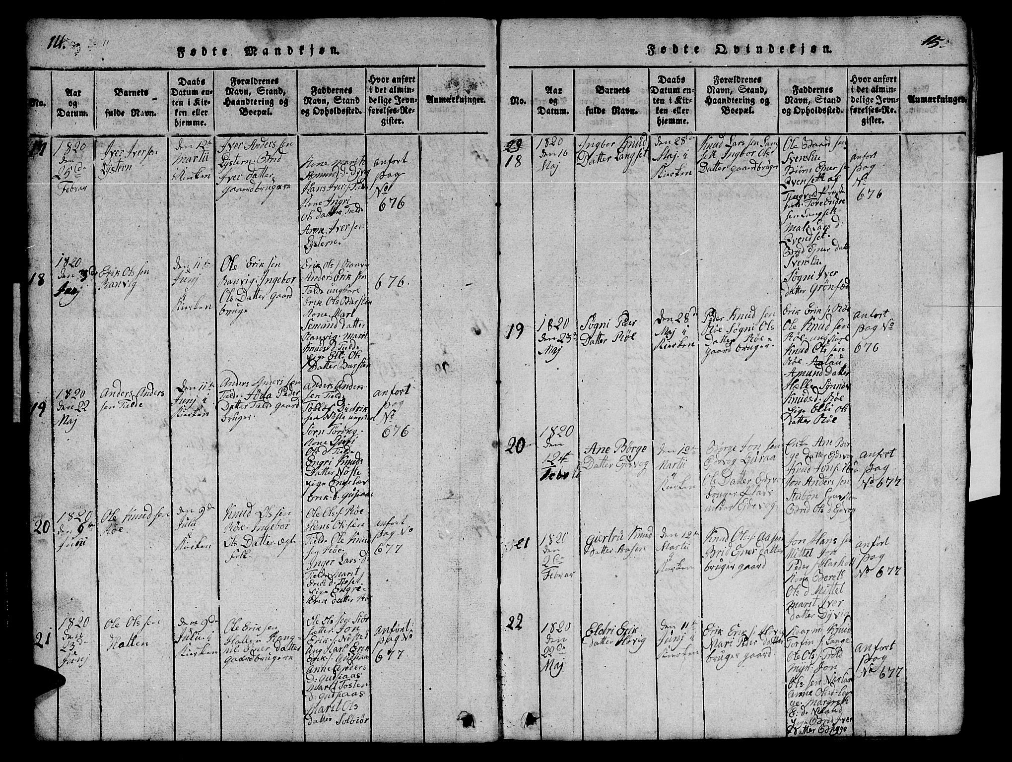 Ministerialprotokoller, klokkerbøker og fødselsregistre - Møre og Romsdal, AV/SAT-A-1454/551/L0629: Klokkerbok nr. 551C01, 1818-1839, s. 14-15