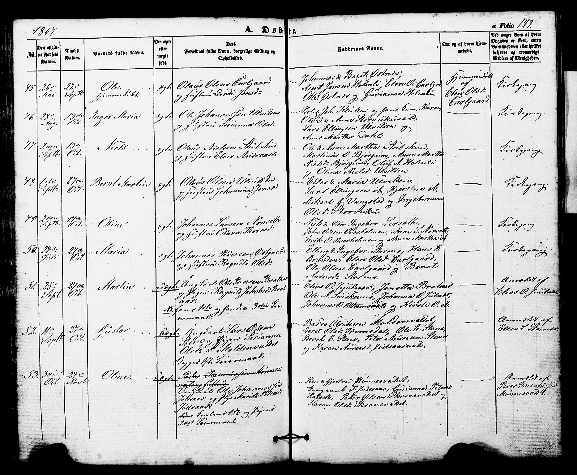 Ministerialprotokoller, klokkerbøker og fødselsregistre - Nord-Trøndelag, AV/SAT-A-1458/724/L0268: Klokkerbok nr. 724C04, 1846-1878, s. 149