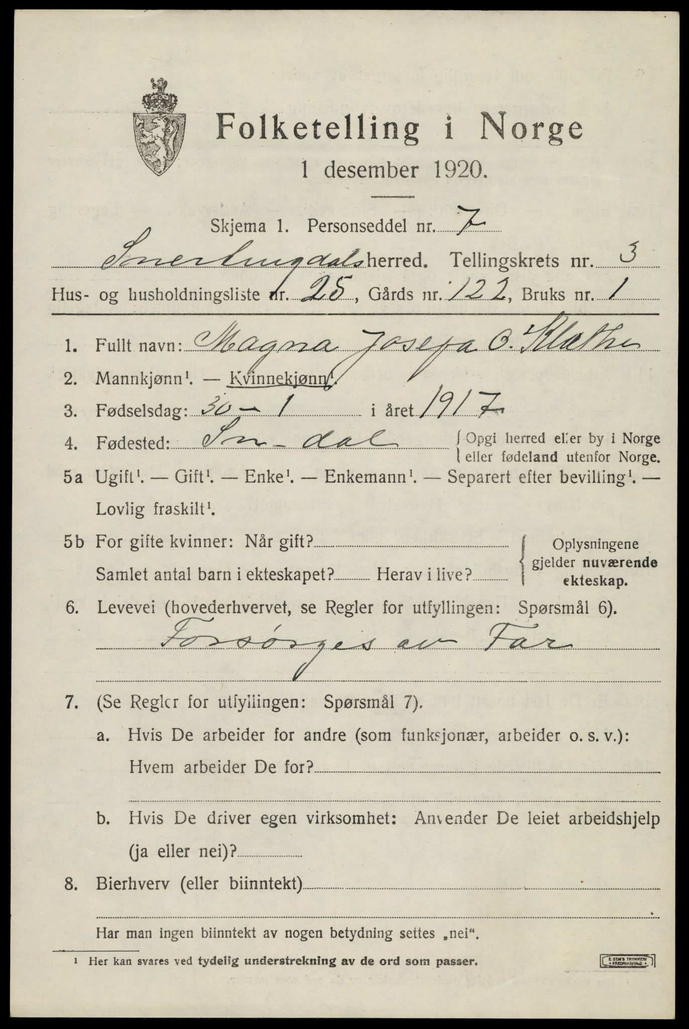 SAH, Folketelling 1920 for 0526 Snertingdal herred, 1920, s. 2941