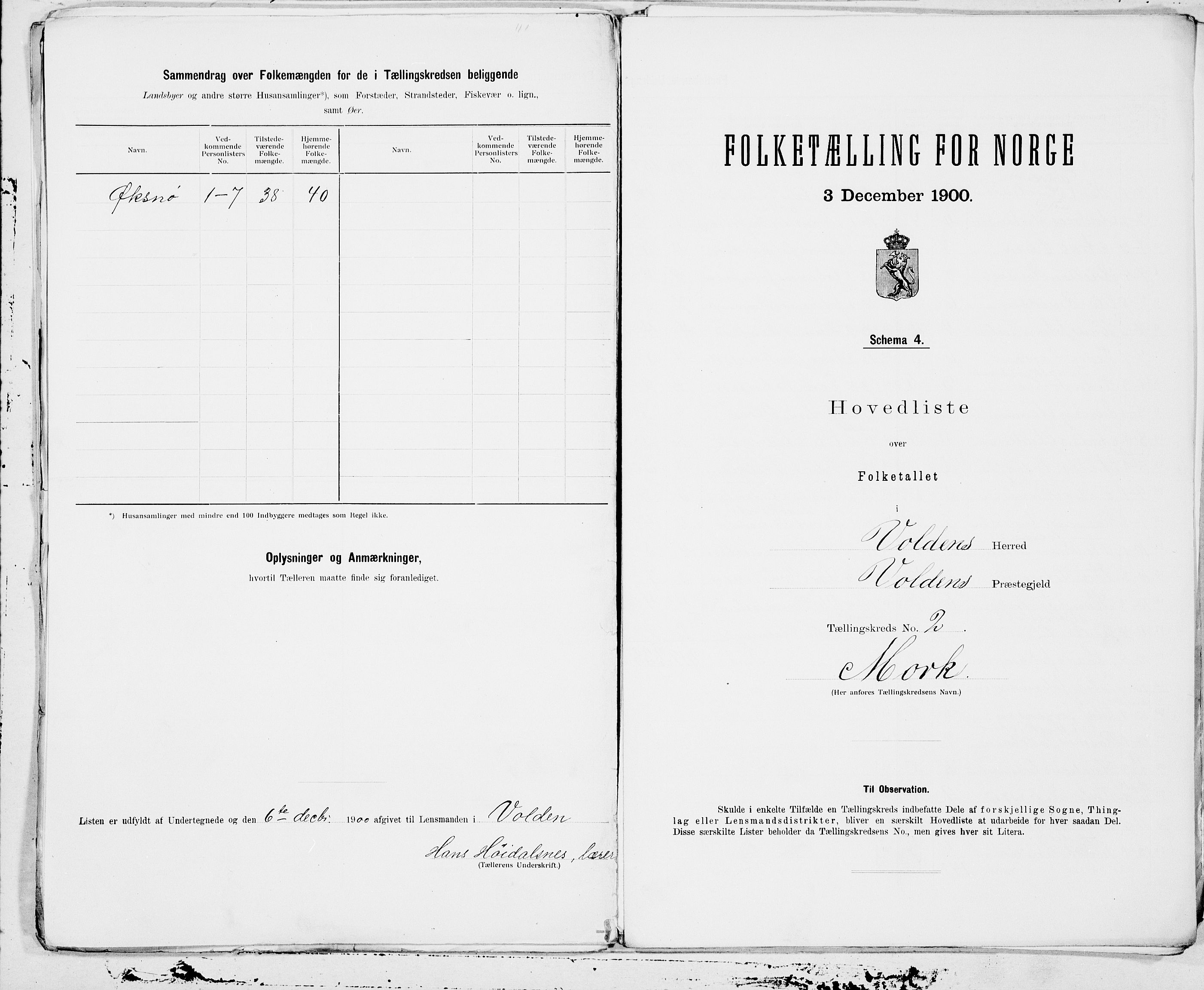 SAT, Folketelling 1900 for 1519 Volda herred, 1900, s. 4