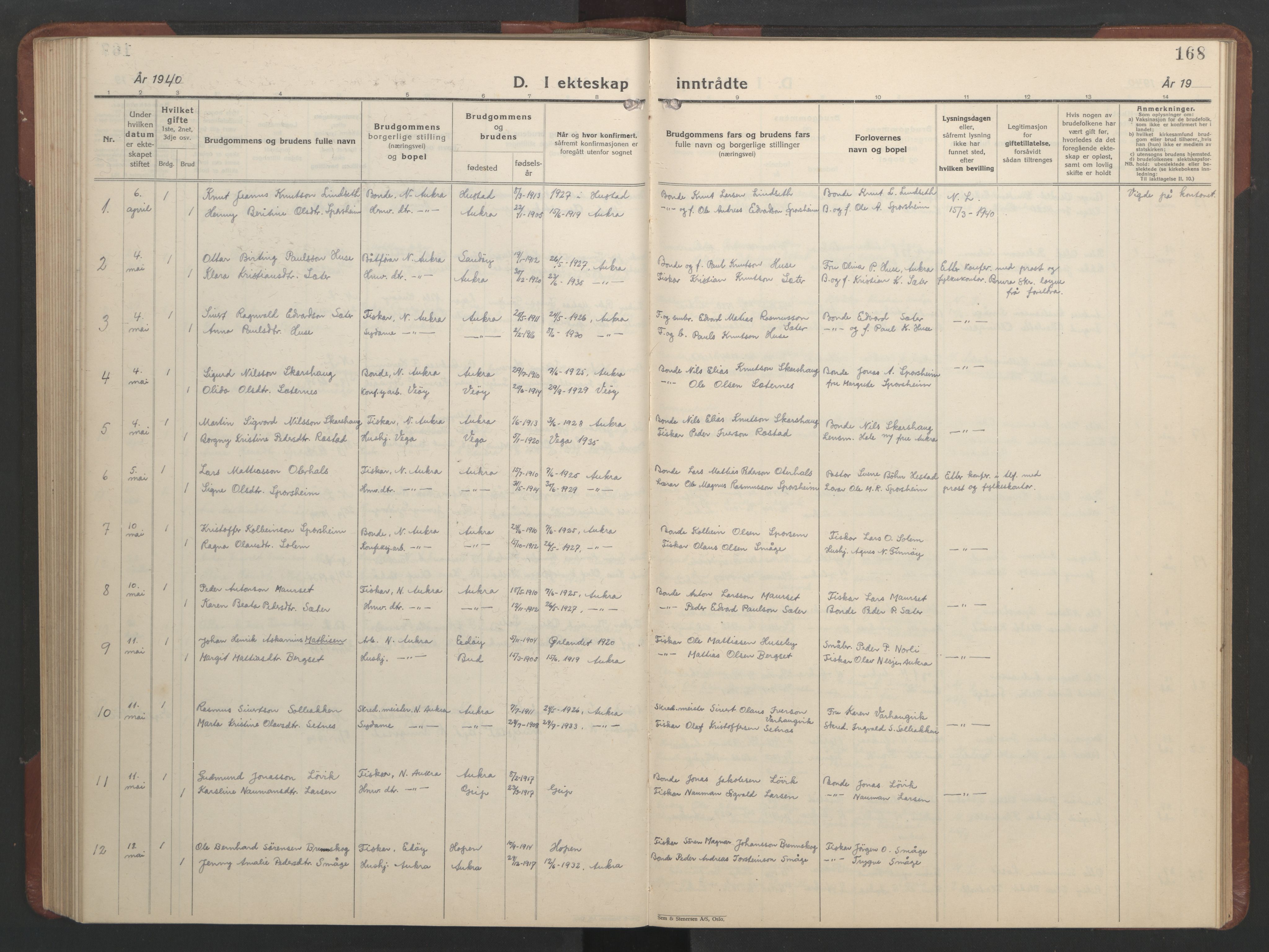 Ministerialprotokoller, klokkerbøker og fødselsregistre - Møre og Romsdal, SAT/A-1454/560/L0726: Klokkerbok nr. 560C03, 1928-1952, s. 168