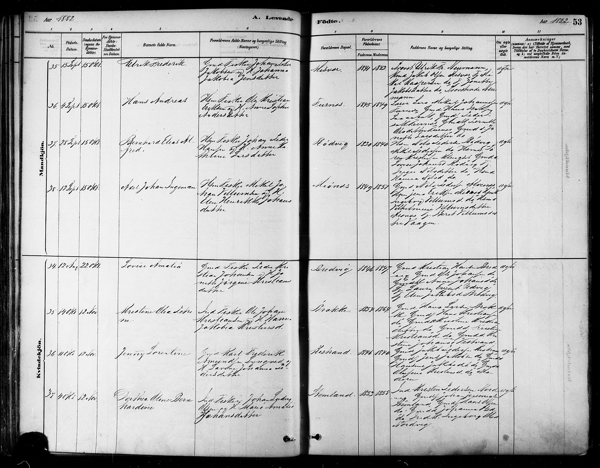 Ministerialprotokoller, klokkerbøker og fødselsregistre - Nordland, AV/SAT-A-1459/852/L0740: Ministerialbok nr. 852A10, 1878-1894, s. 53