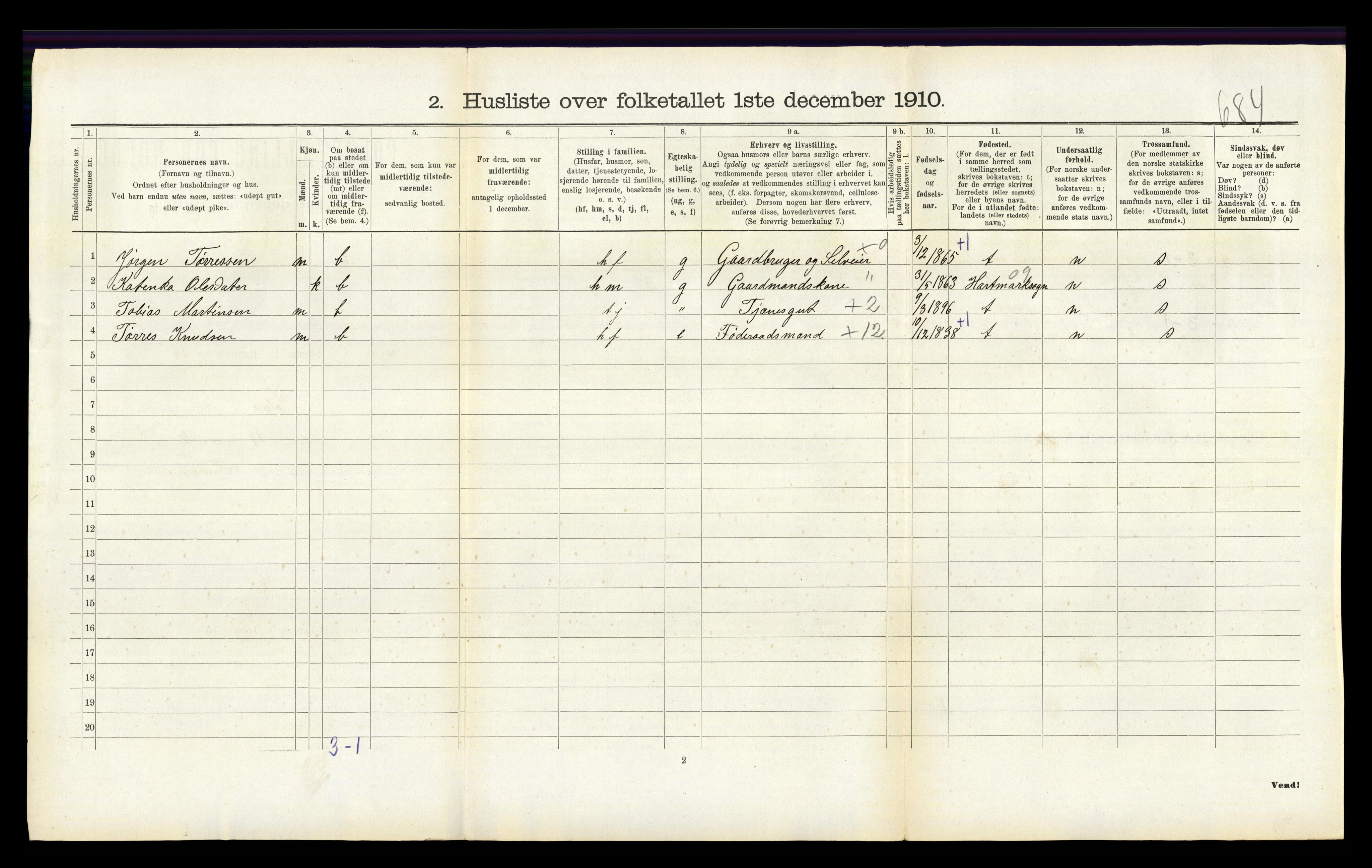 RA, Folketelling 1910 for 1020 Holum herred, 1910, s. 367