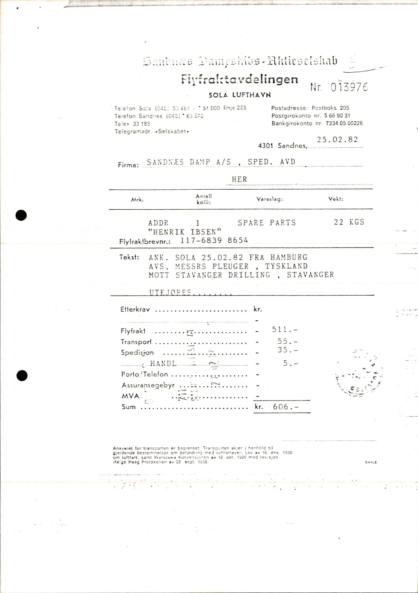 Pa 1503 - Stavanger Drilling AS, AV/SAST-A-101906/2/E/Ec/Eca/L0013: Sak og korrespondanse, 1980-1982