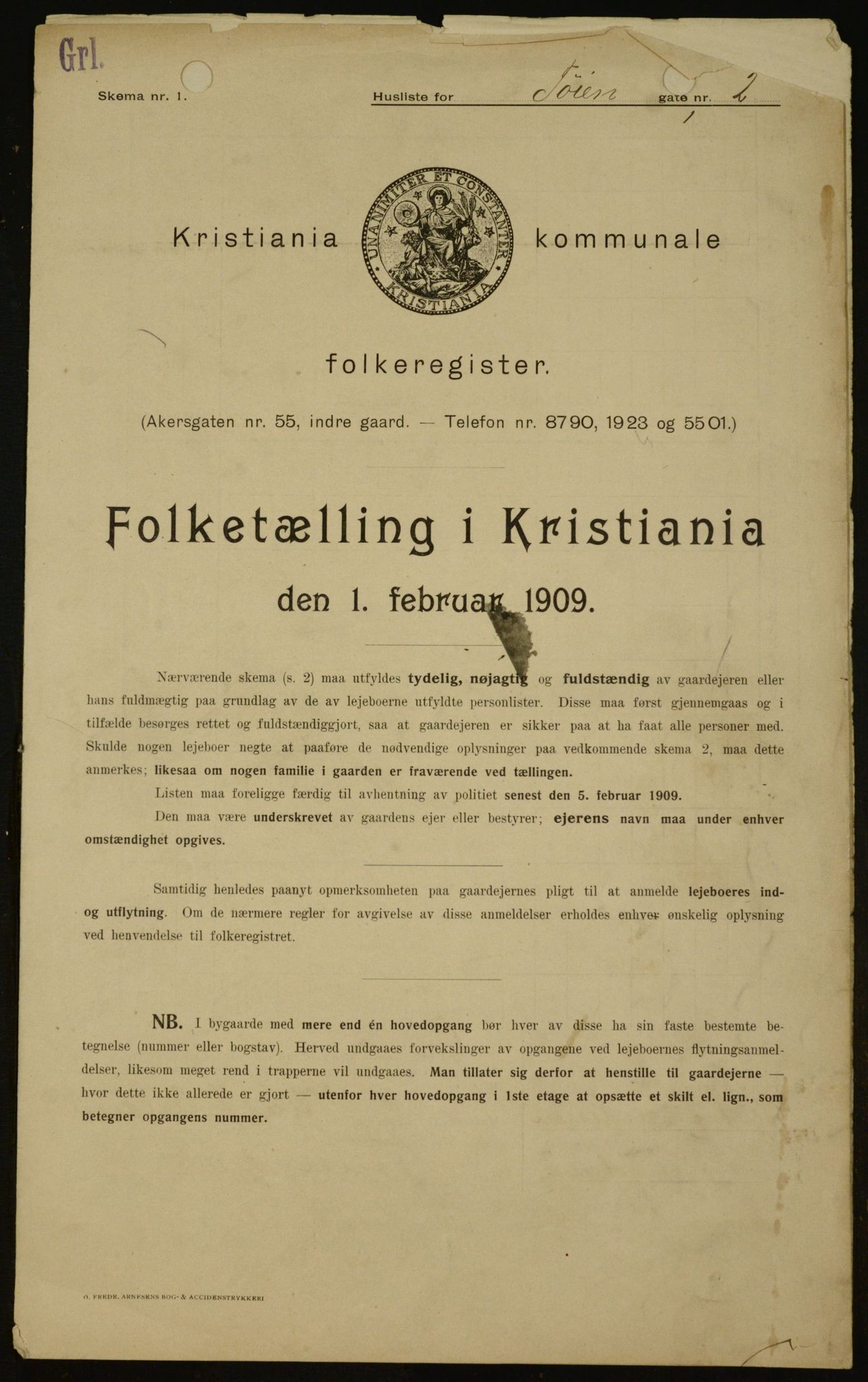 OBA, Kommunal folketelling 1.2.1909 for Kristiania kjøpstad, 1909, s. 106614
