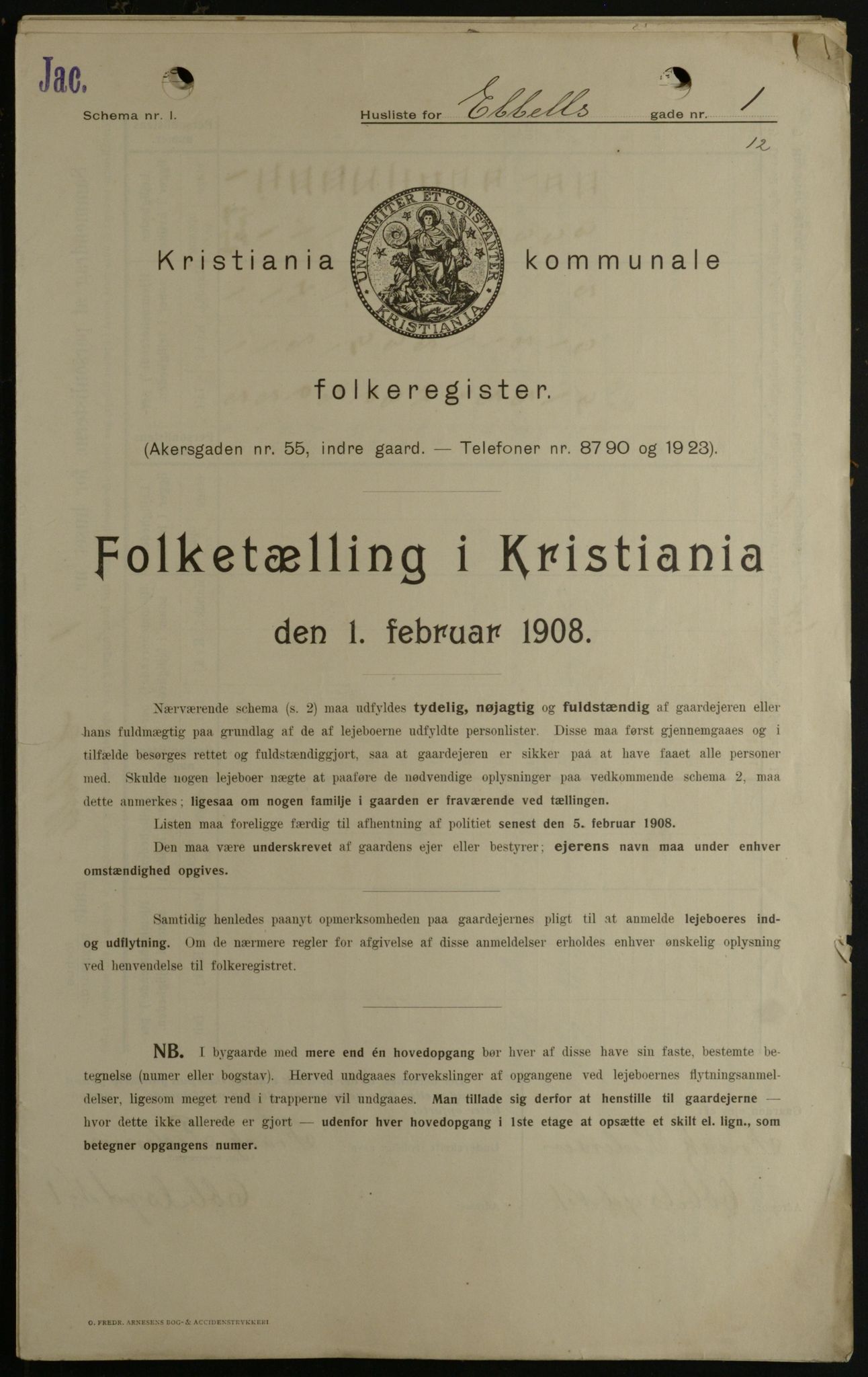 OBA, Kommunal folketelling 1.2.1908 for Kristiania kjøpstad, 1908, s. 16678