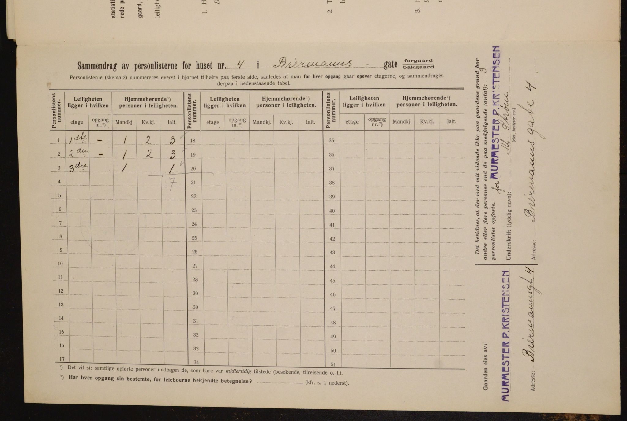 OBA, Kommunal folketelling 1.2.1912 for Kristiania, 1912, s. 4787