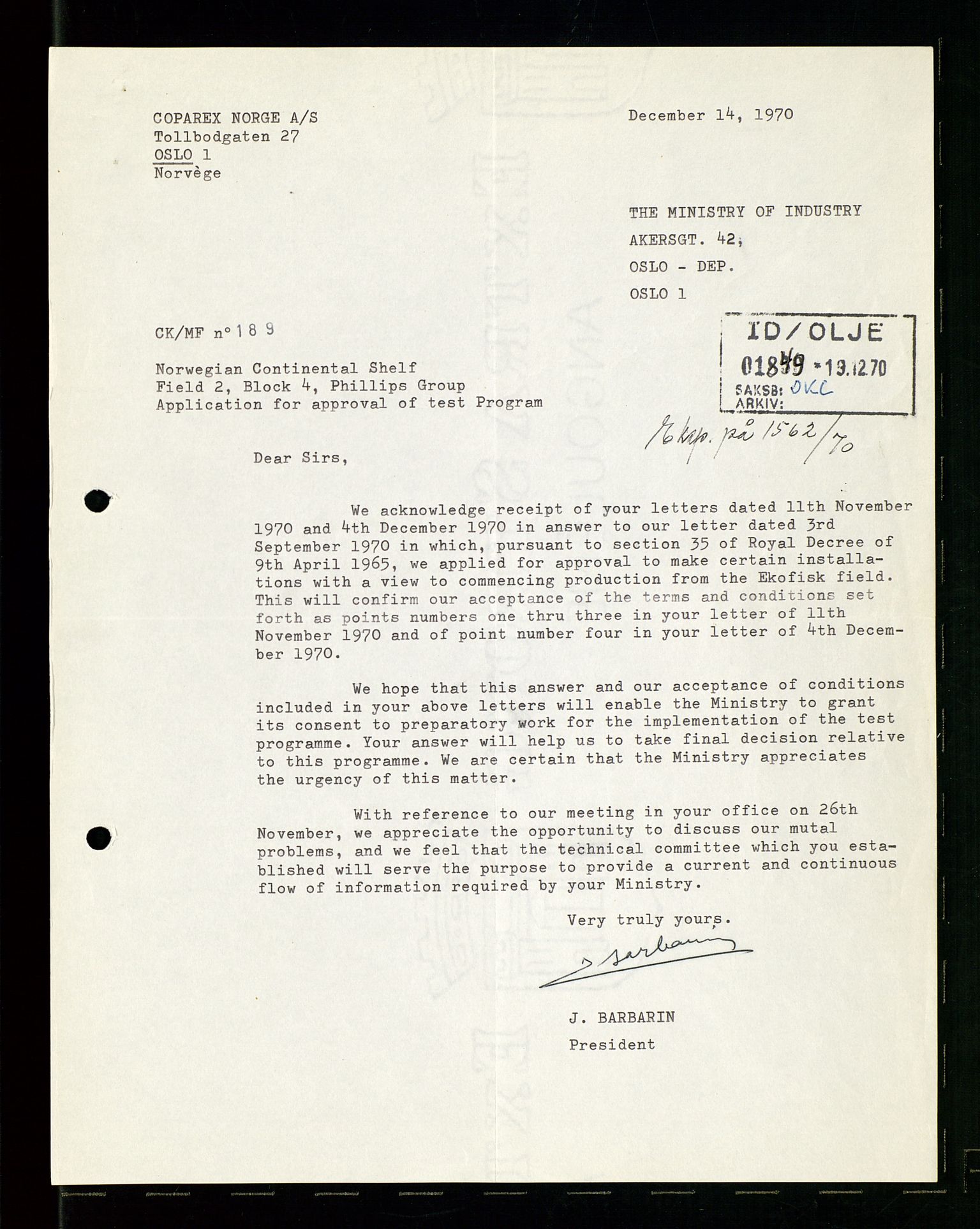 Industridepartementet, Oljekontoret, AV/SAST-A-101348/Dc/L0003: Ekofisk prosjekt, utbygging av Ekofiskfeltet, diverse, 1970-1972