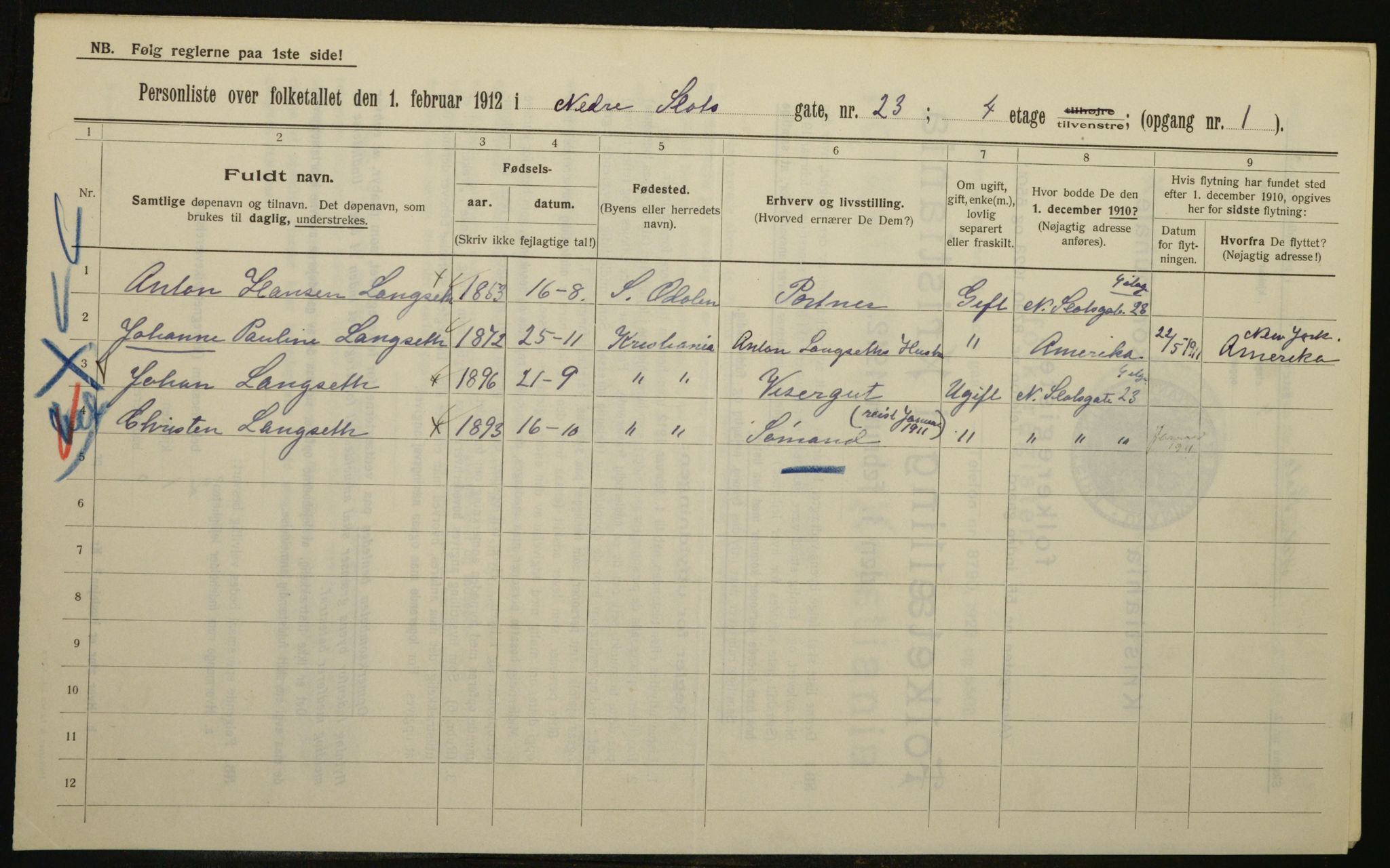 OBA, Kommunal folketelling 1.2.1912 for Kristiania, 1912, s. 70094