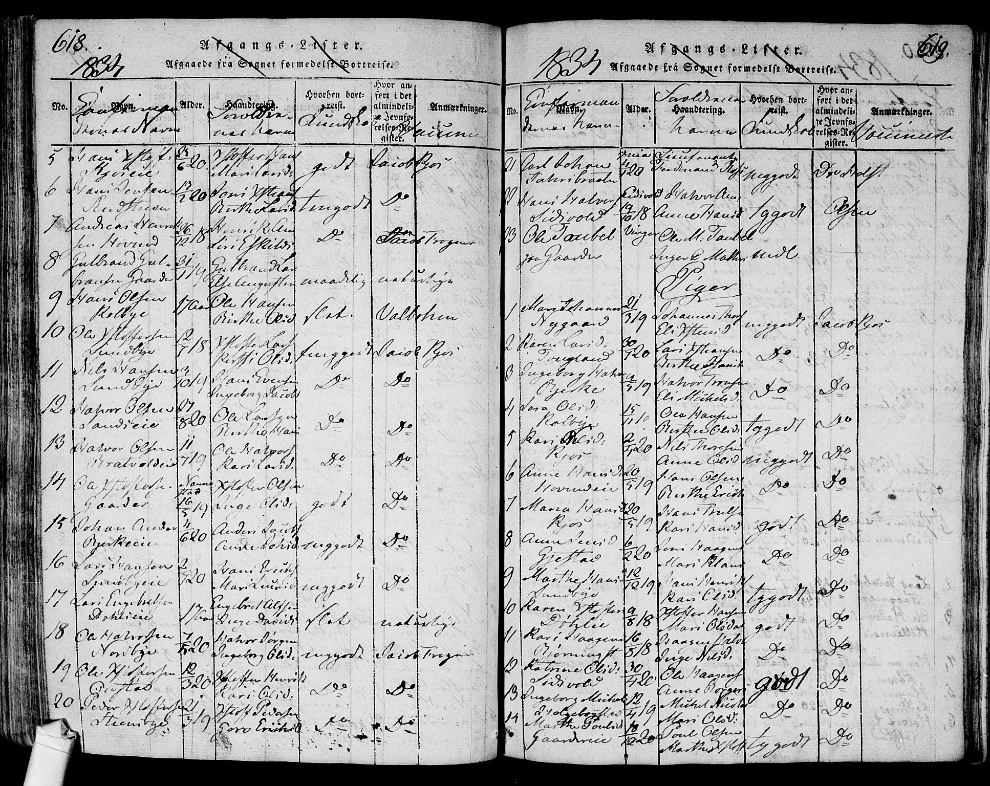 Ullensaker prestekontor Kirkebøker, AV/SAO-A-10236a/G/Ga/L0001: Klokkerbok nr. I 1, 1815-1835, s. 618-619