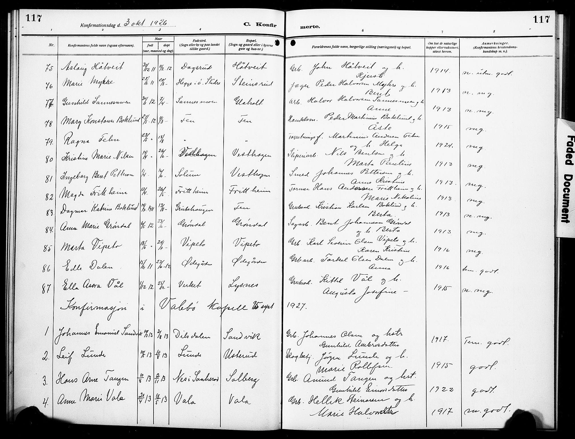 Holla kirkebøker, AV/SAKO-A-272/G/Ga/L0006: Klokkerbok nr. I 6, 1917-1928, s. 117
