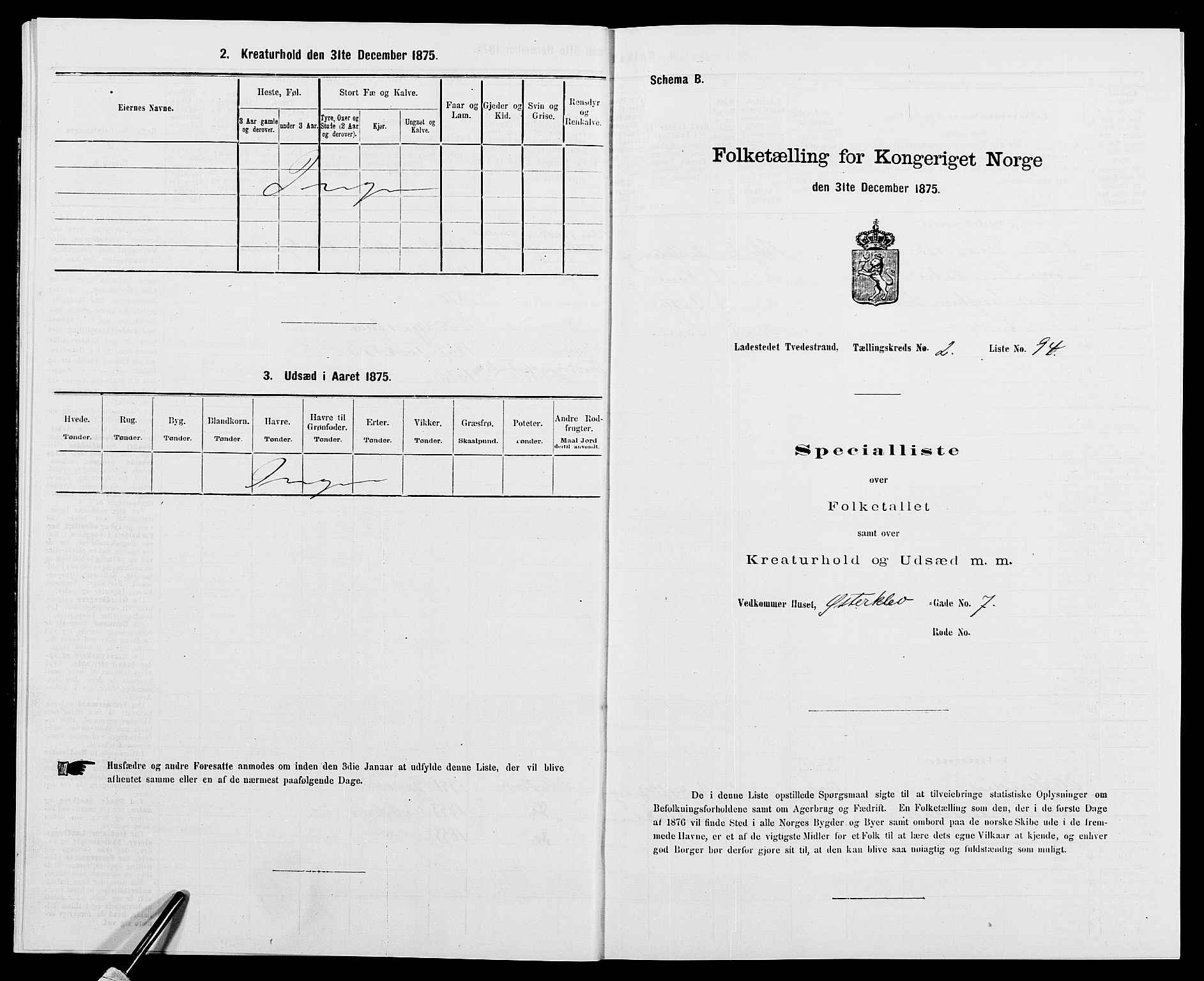 SAK, Folketelling 1875 for 0902B Holt prestegjeld, Tvedestrand ladested, 1875, s. 204