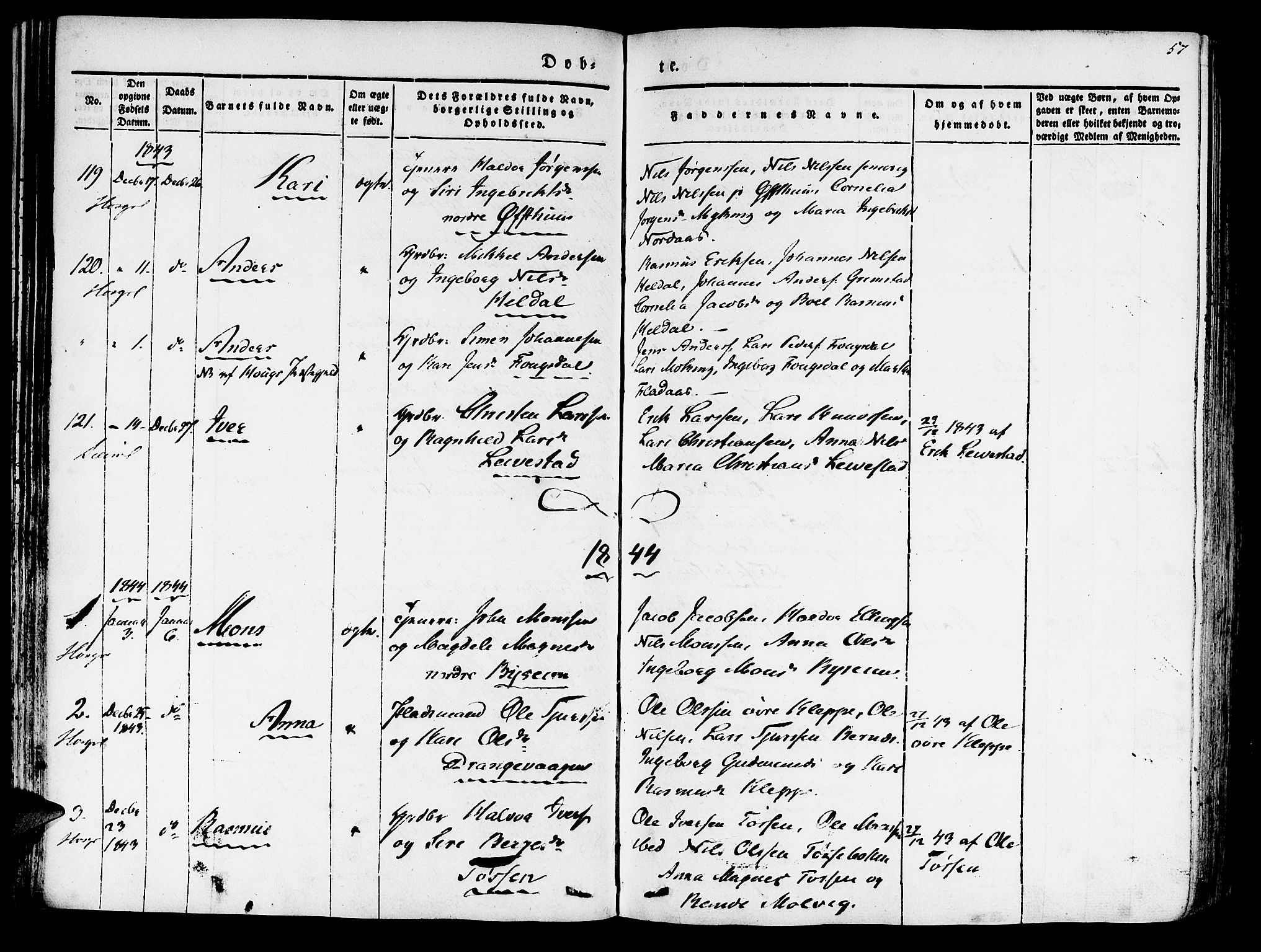 Hosanger sokneprestembete, AV/SAB-A-75801/H/Haa: Ministerialbok nr. A 7, 1835-1848, s. 57