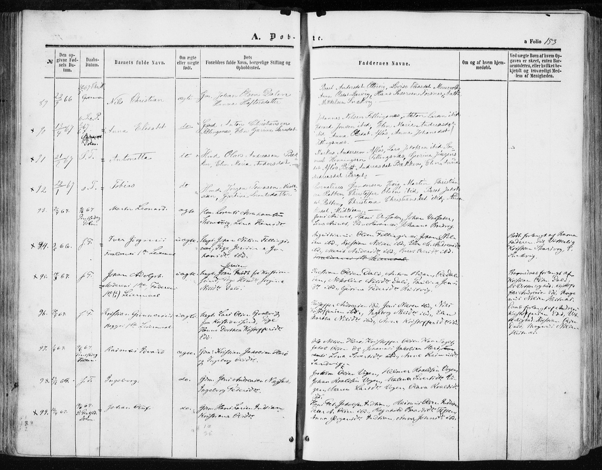 Ministerialprotokoller, klokkerbøker og fødselsregistre - Sør-Trøndelag, SAT/A-1456/634/L0531: Ministerialbok nr. 634A07, 1861-1870, s. 153