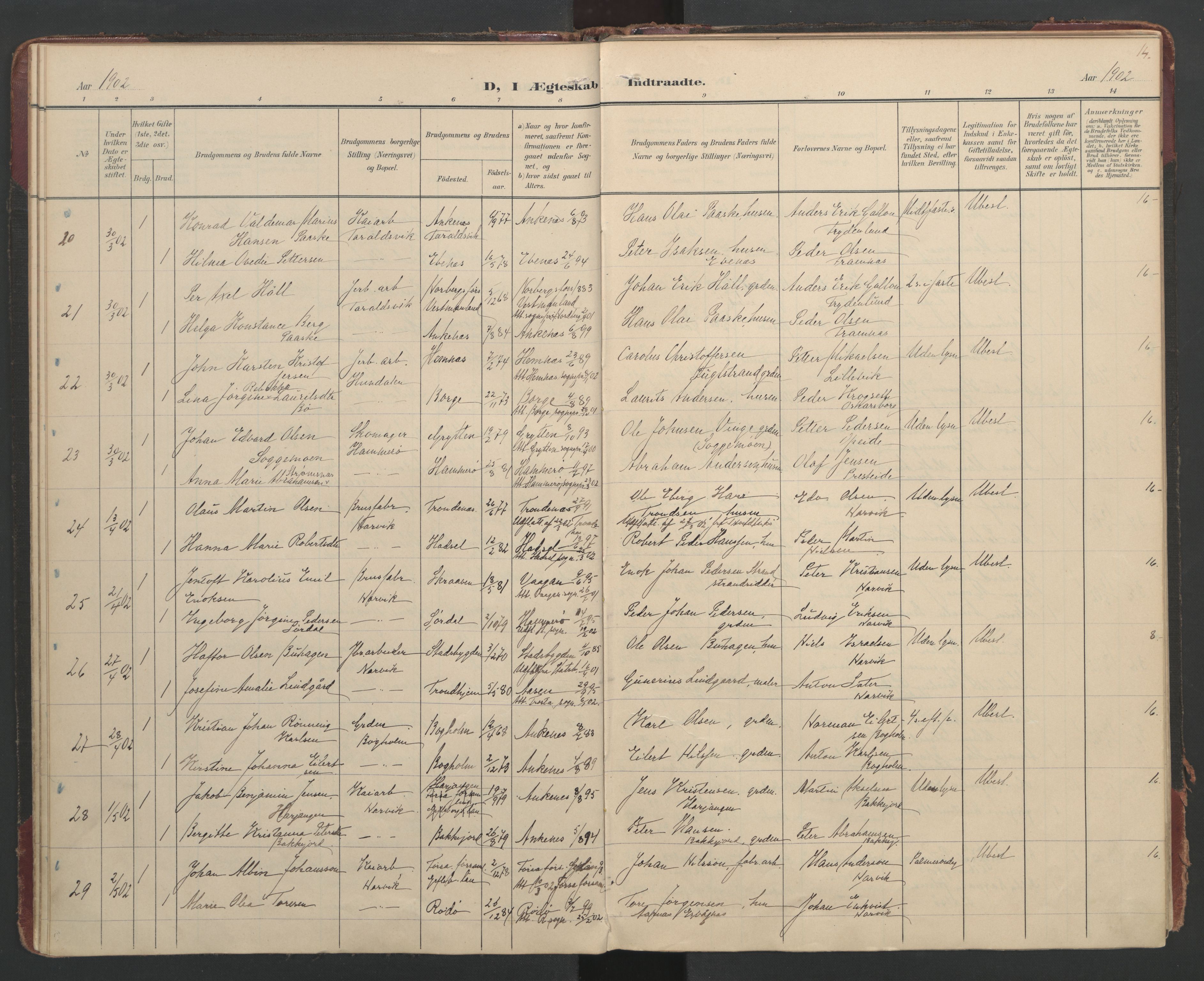 Ministerialprotokoller, klokkerbøker og fødselsregistre - Nordland, AV/SAT-A-1459/866/L0942: Ministerialbok nr. 866A05, 1901-1928, s. 14
