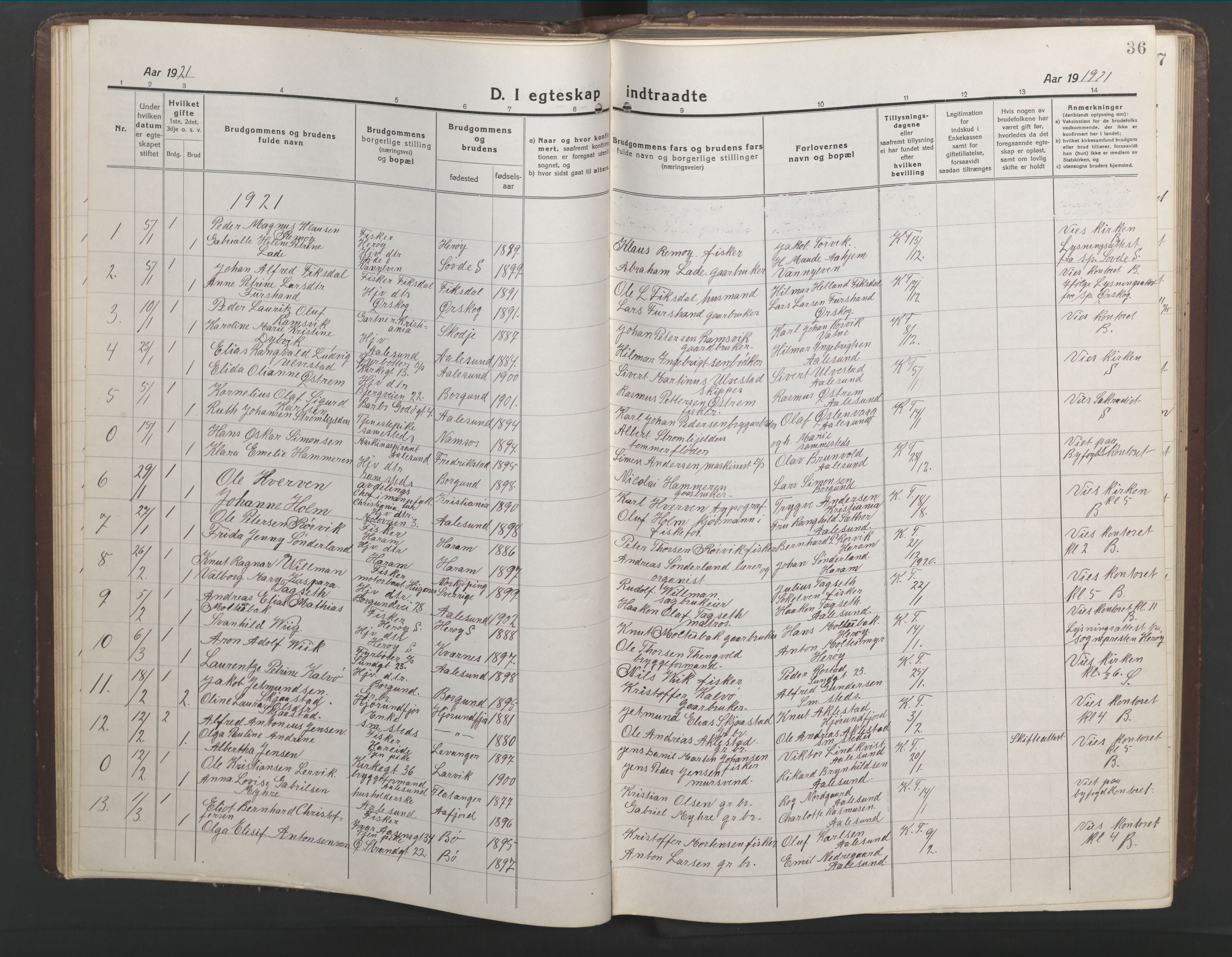 Ministerialprotokoller, klokkerbøker og fødselsregistre - Møre og Romsdal, SAT/A-1454/529/L0473: Klokkerbok nr. 529C10, 1918-1941, s. 36