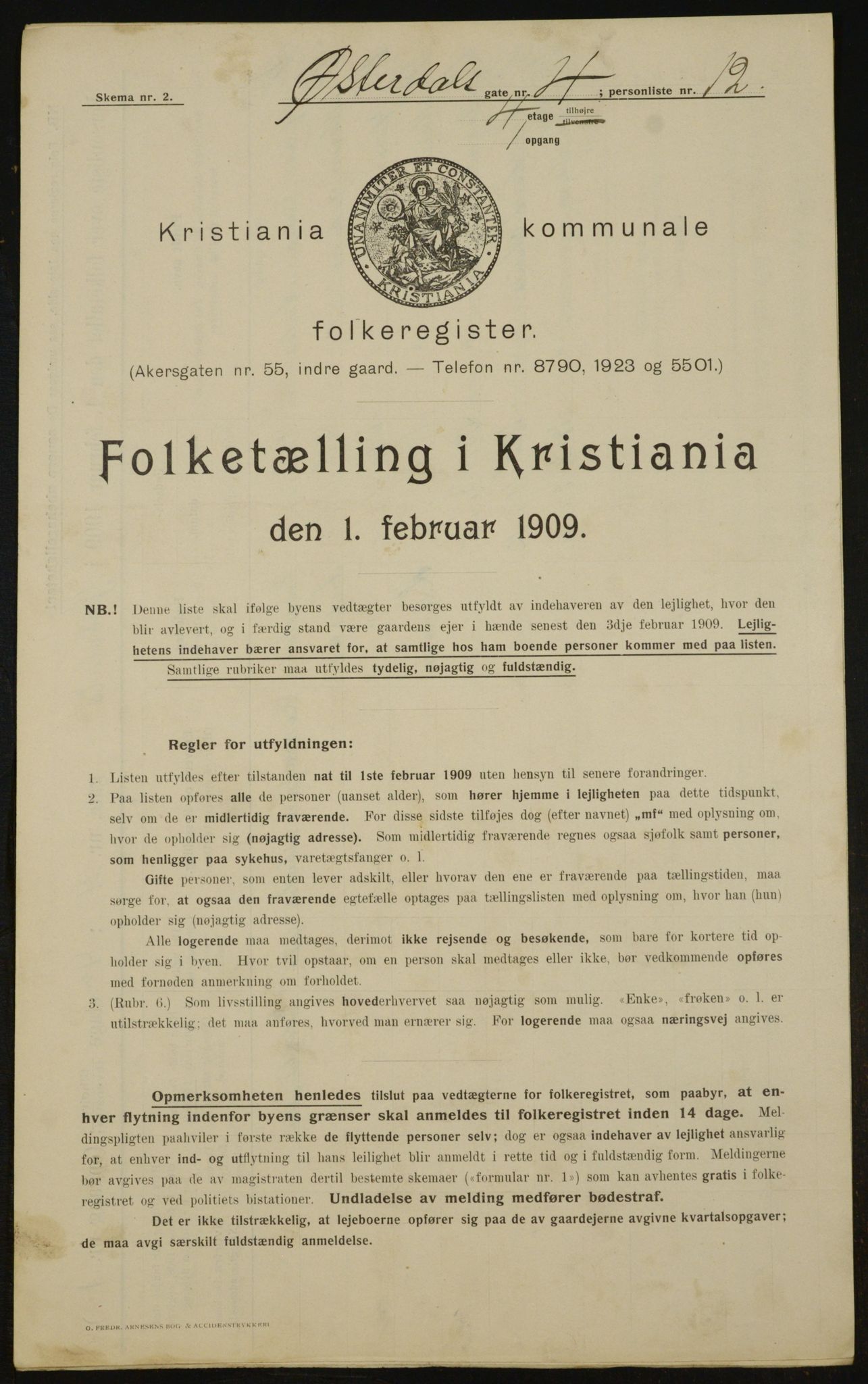 OBA, Kommunal folketelling 1.2.1909 for Kristiania kjøpstad, 1909, s. 117108