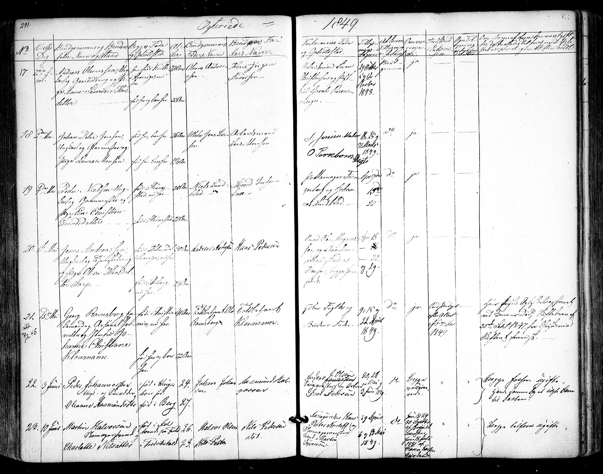 Halden prestekontor Kirkebøker, SAO/A-10909/F/Fa/L0006: Ministerialbok nr. I 6, 1845-1856, s. 291
