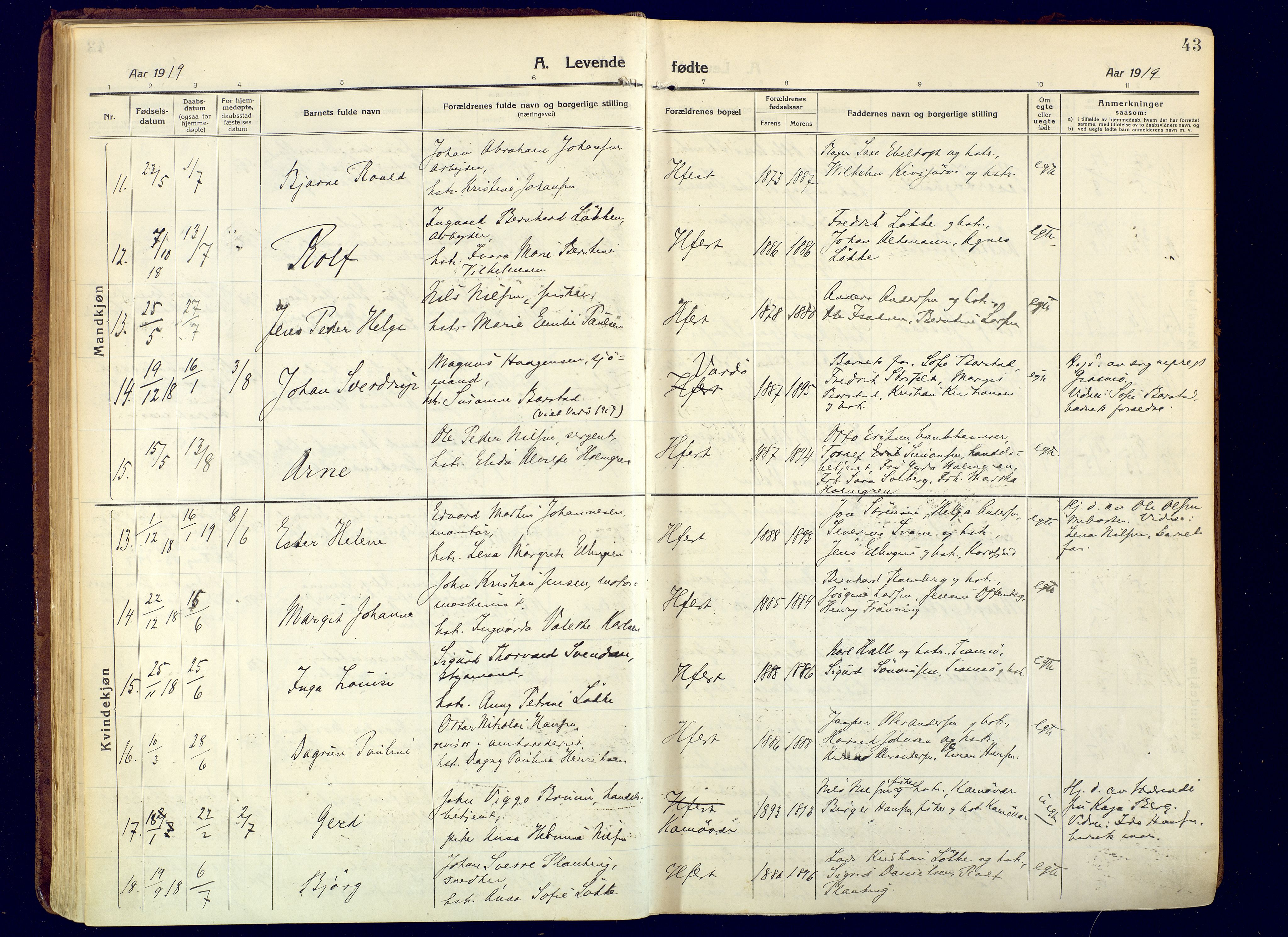 Hammerfest sokneprestkontor, AV/SATØ-S-1347/H/Ha/L0015.kirke: Ministerialbok nr. 15, 1916-1923, s. 43