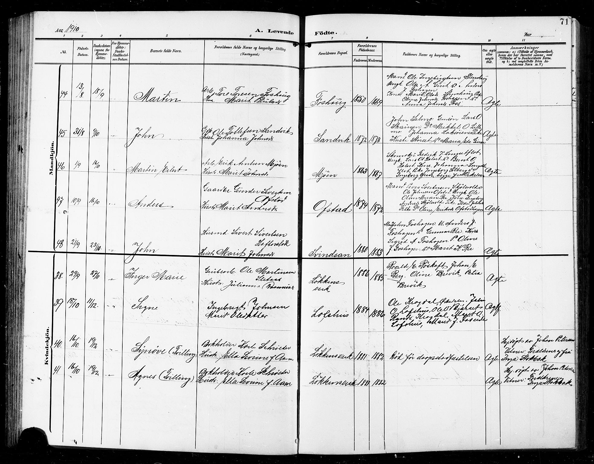 Ministerialprotokoller, klokkerbøker og fødselsregistre - Sør-Trøndelag, AV/SAT-A-1456/672/L0864: Klokkerbok nr. 672C03, 1902-1914, s. 71