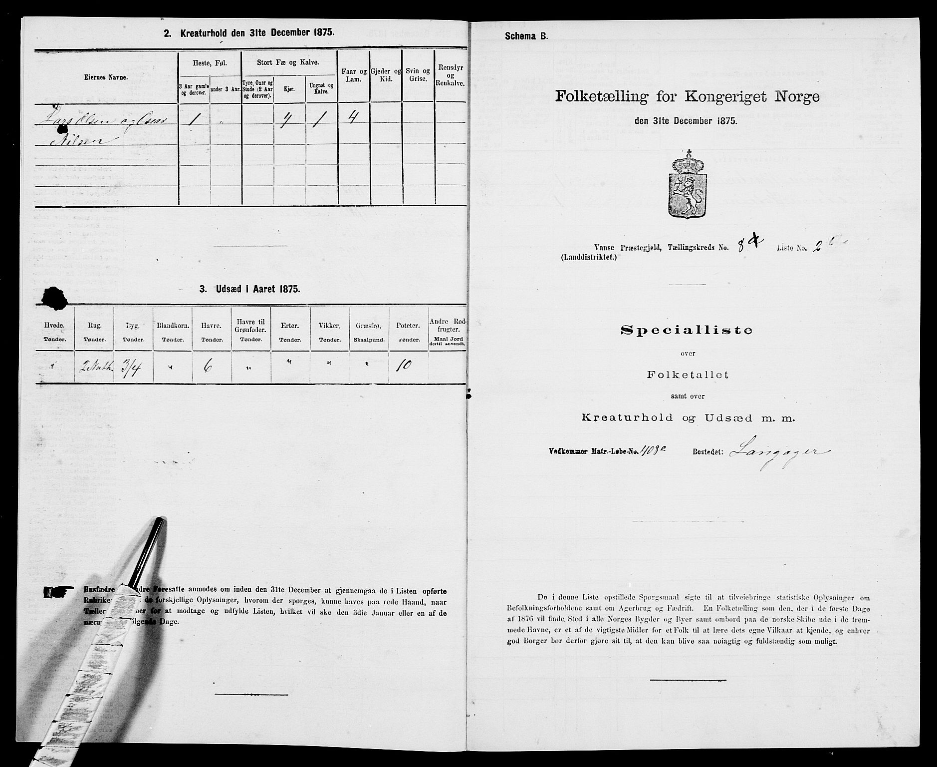 SAK, Folketelling 1875 for 1041L Vanse prestegjeld, Vanse sokn og Farsund landsokn, 1875, s. 1481