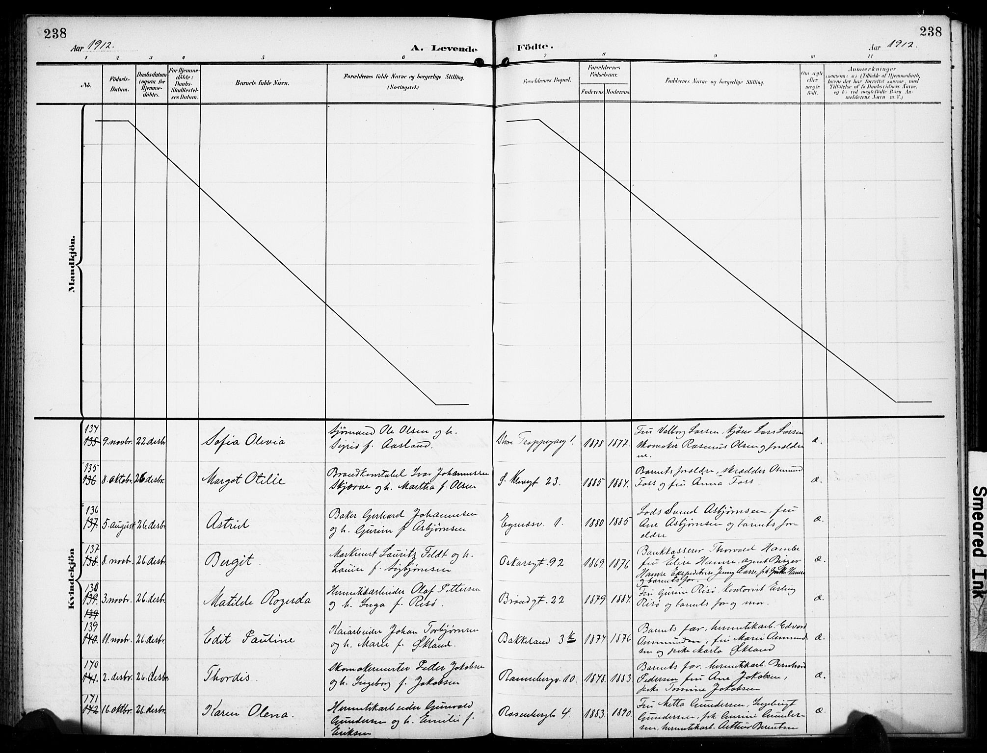 Domkirken sokneprestkontor, AV/SAST-A-101812/001/30/30BB/L0018: Klokkerbok nr. B 18, 1903-1915, s. 238