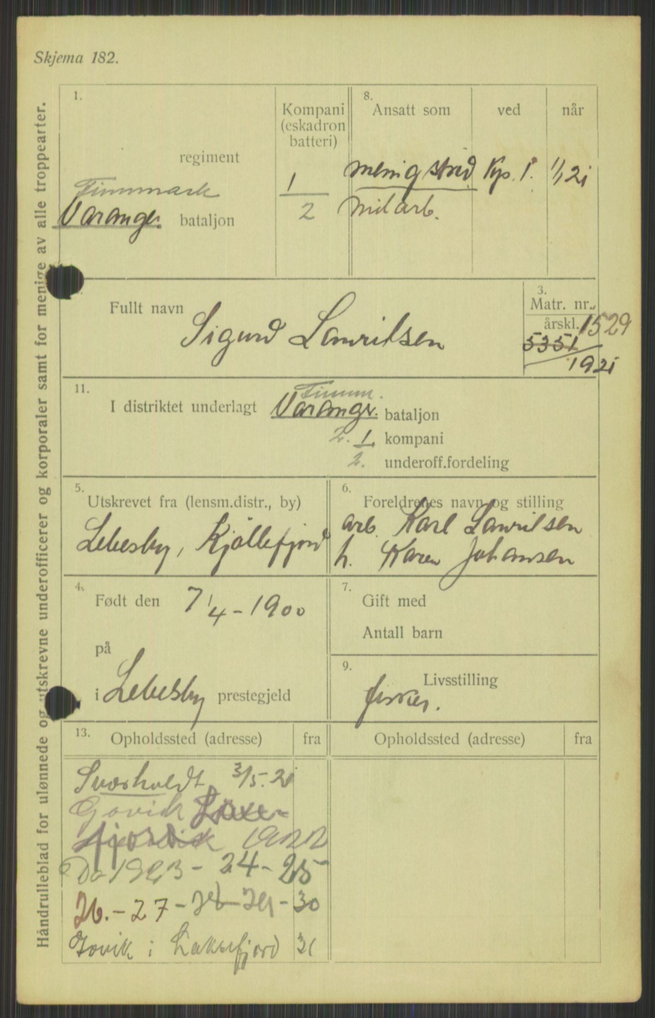 Forsvaret, Varanger bataljon, AV/RA-RAFA-2258/1/D/L0440: Rulleblad for fødte 1892-1912, 1892-1912, s. 521