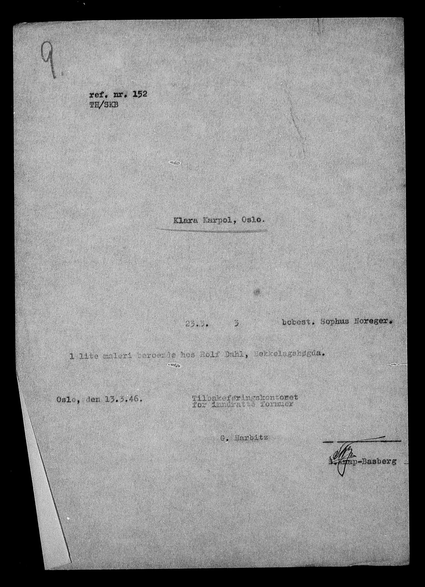 Justisdepartementet, Tilbakeføringskontoret for inndratte formuer, AV/RA-S-1564/H/Hc/Hcc/L0949: --, 1945-1947, s. 396