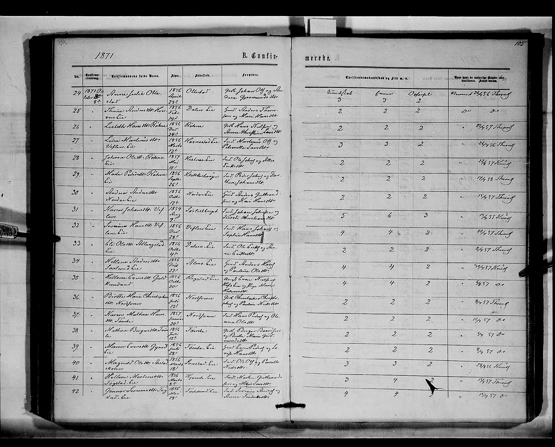 Stange prestekontor, AV/SAH-PREST-002/K/L0015: Ministerialbok nr. 15, 1862-1879, s. 105