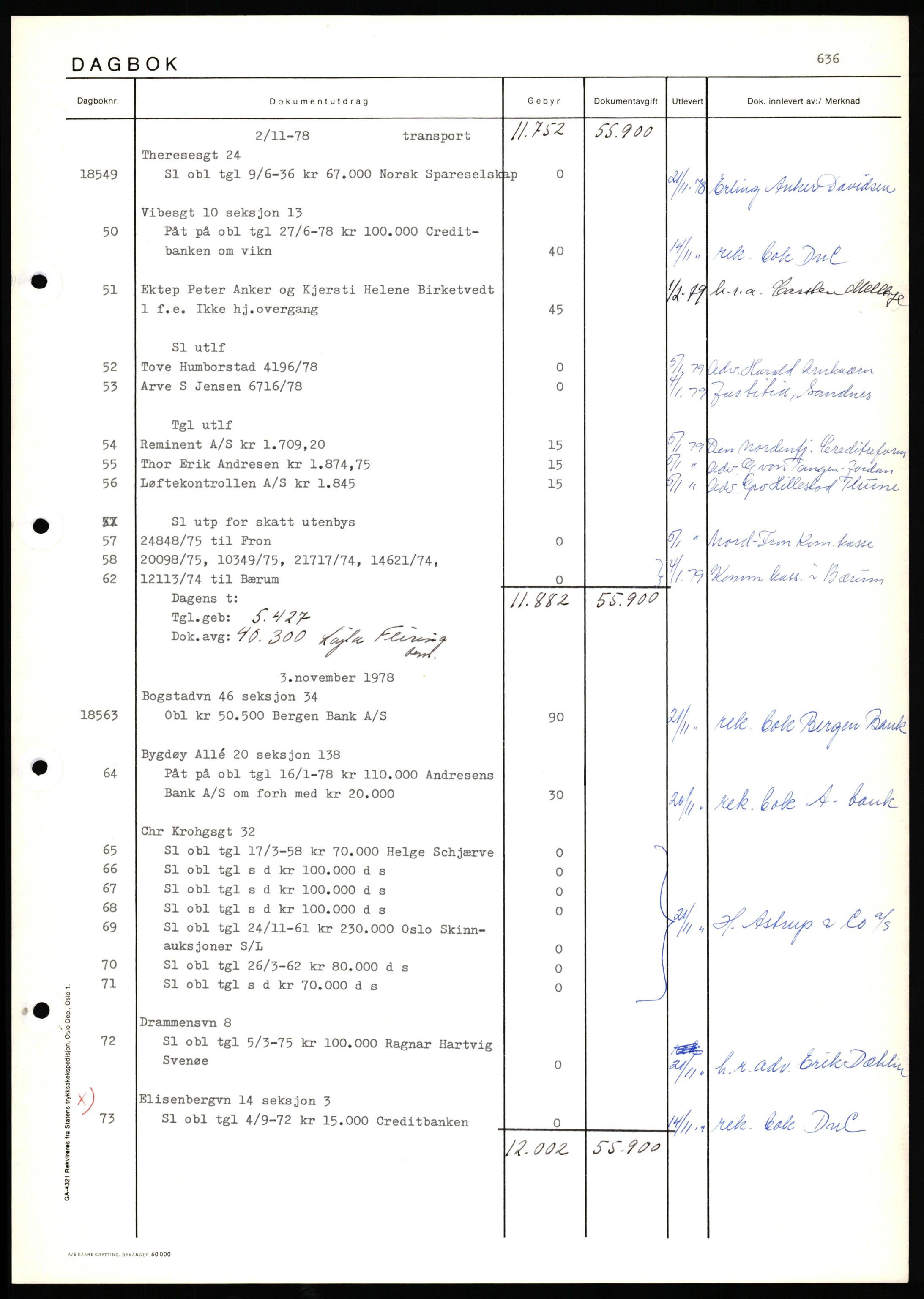 Oslo byskriverembete, AV/SAO-A-10227/1/G/Gh/Ghd/L0028: Panteregister nr. 28, 1978-1979