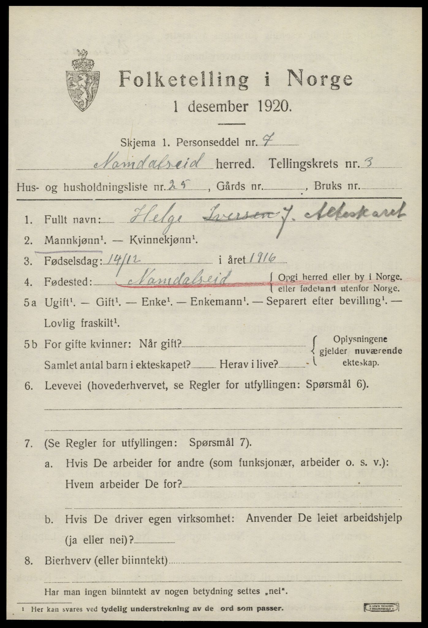 SAT, Folketelling 1920 for 1725 Namdalseid herred, 1920, s. 2588