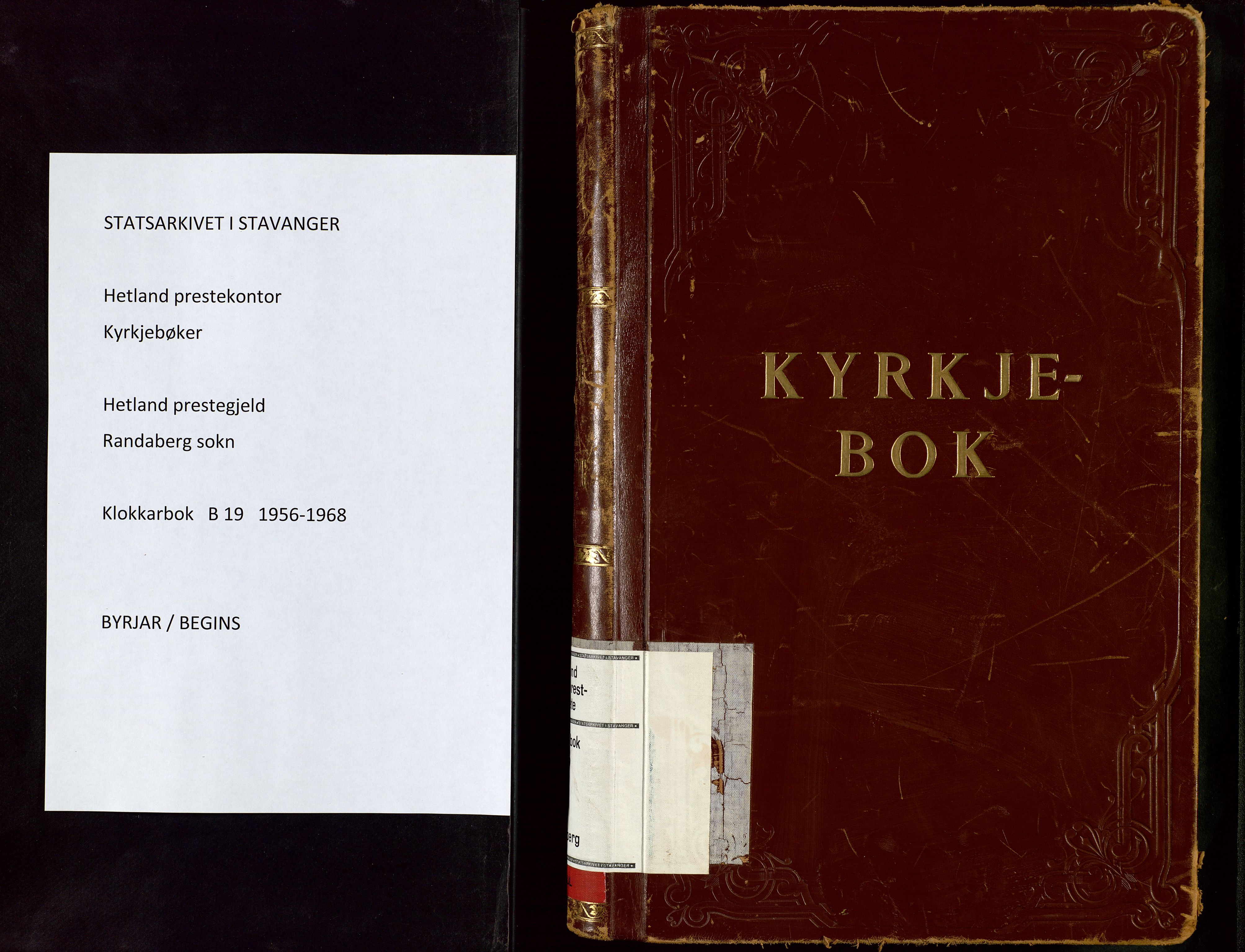 Hetland sokneprestkontor, SAST/A-101826/30/30BB/L0019: Klokkerbok nr. B 19, 1956-1968