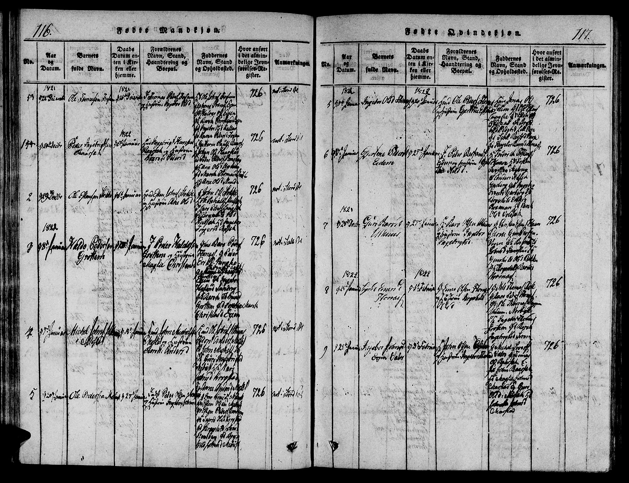 Ministerialprotokoller, klokkerbøker og fødselsregistre - Sør-Trøndelag, AV/SAT-A-1456/695/L1141: Ministerialbok nr. 695A04 /1, 1816-1824, s. 116-117