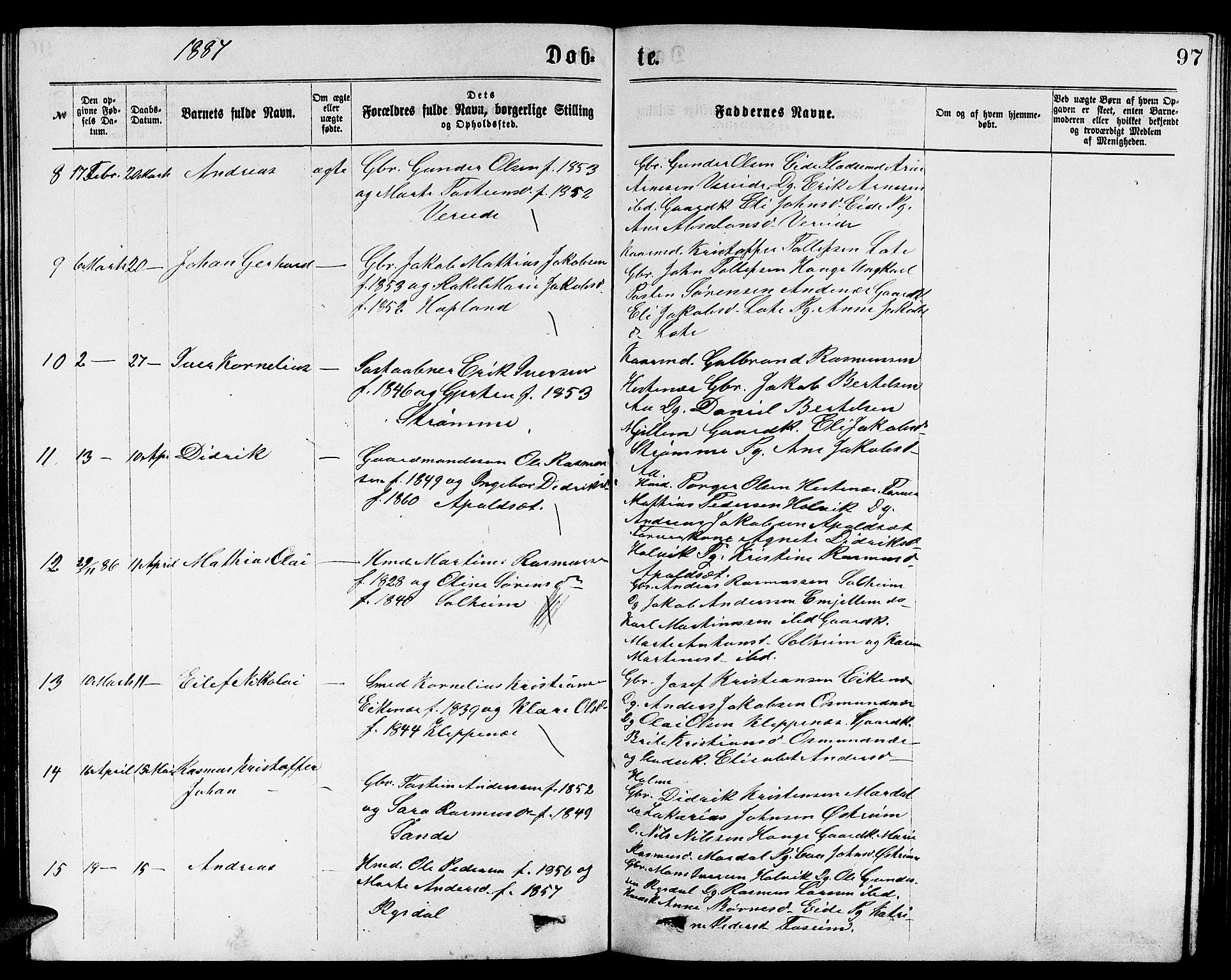 Gloppen sokneprestembete, AV/SAB-A-80101/H/Hab/Habb/L0001: Klokkerbok nr. B 1, 1872-1888, s. 97