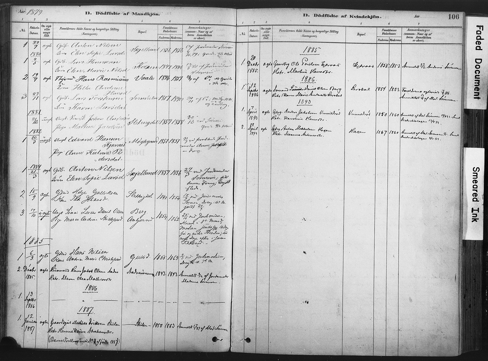 Andebu kirkebøker, AV/SAKO-A-336/F/Fa/L0007: Ministerialbok nr. I 7, 1878-1899, s. 106
