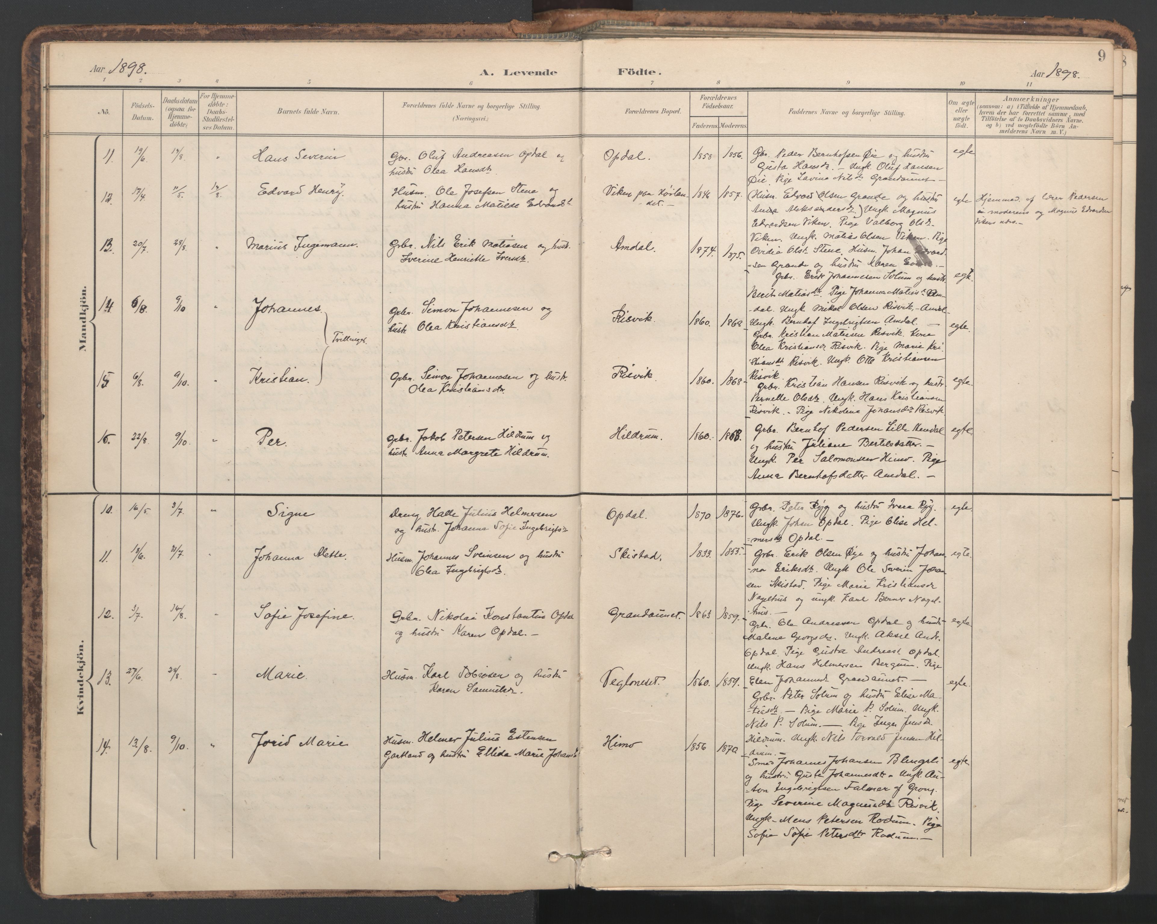 Ministerialprotokoller, klokkerbøker og fødselsregistre - Nord-Trøndelag, AV/SAT-A-1458/764/L0556: Ministerialbok nr. 764A11, 1897-1924, s. 9