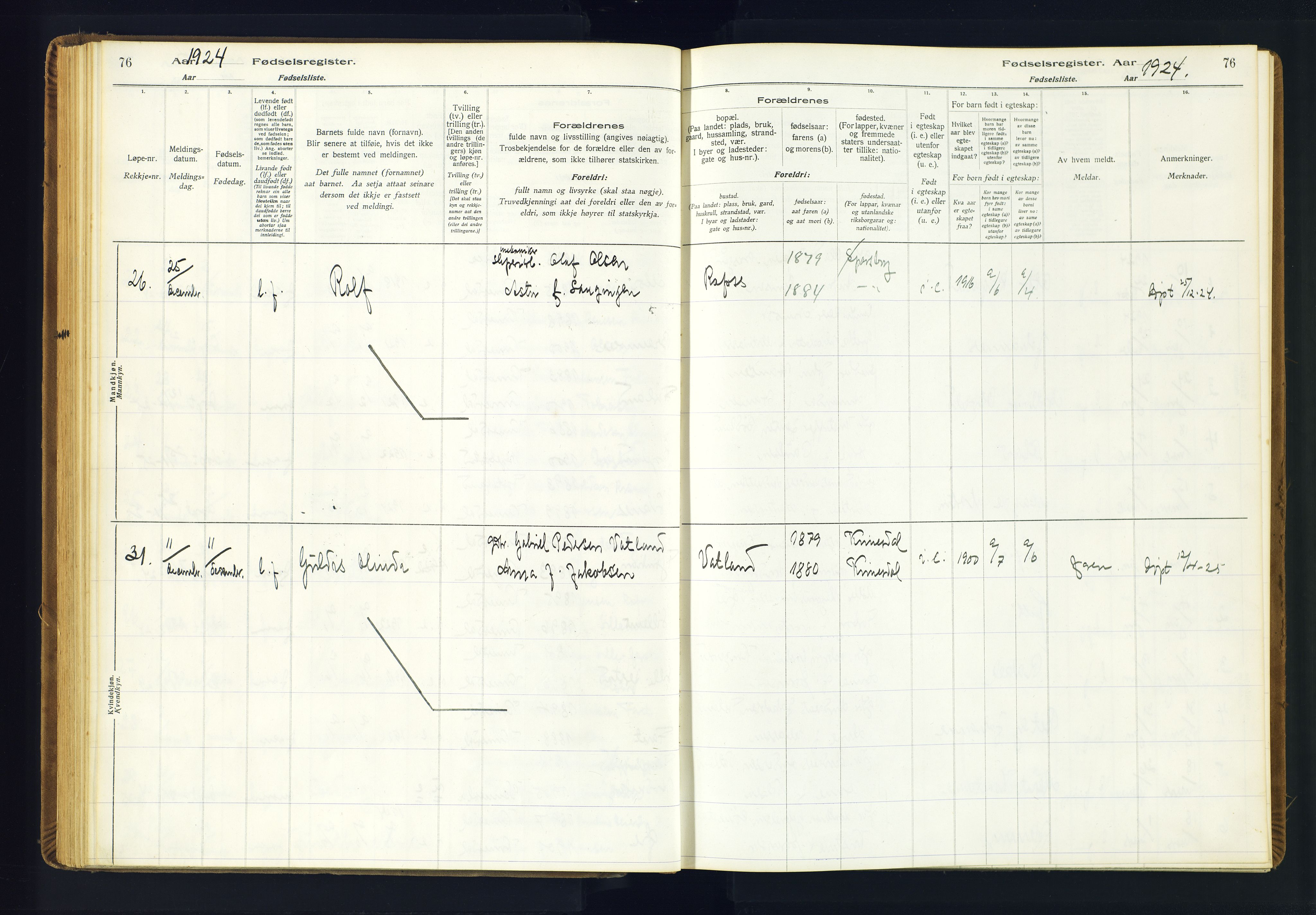 Kvinesdal sokneprestkontor, AV/SAK-1111-0026/J/Ja/L0001: Fødselsregister nr. 1, 1916-1941, s. 76