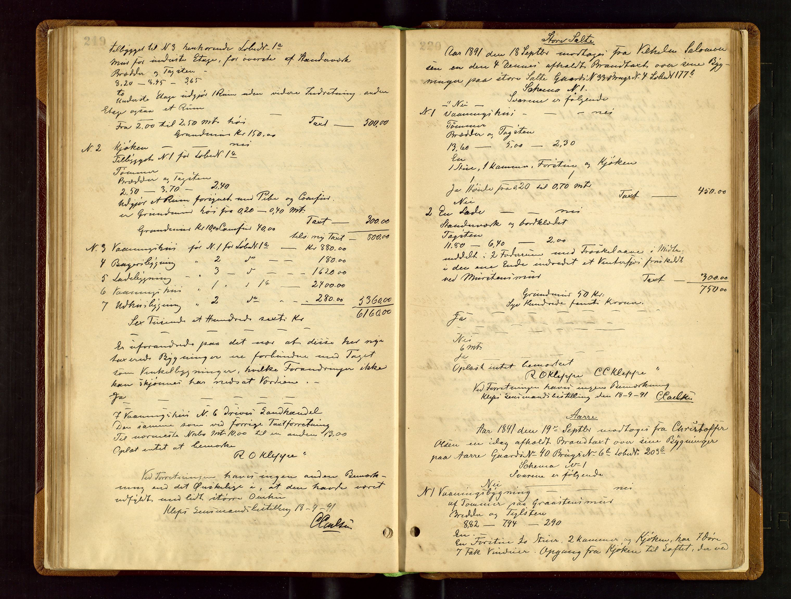 Klepp lensmannskontor, AV/SAST-A-100163/Gob/L0002: "Brandtaxtprotokol" m/register samt register for 1872, 1881-1919, s. 219-220