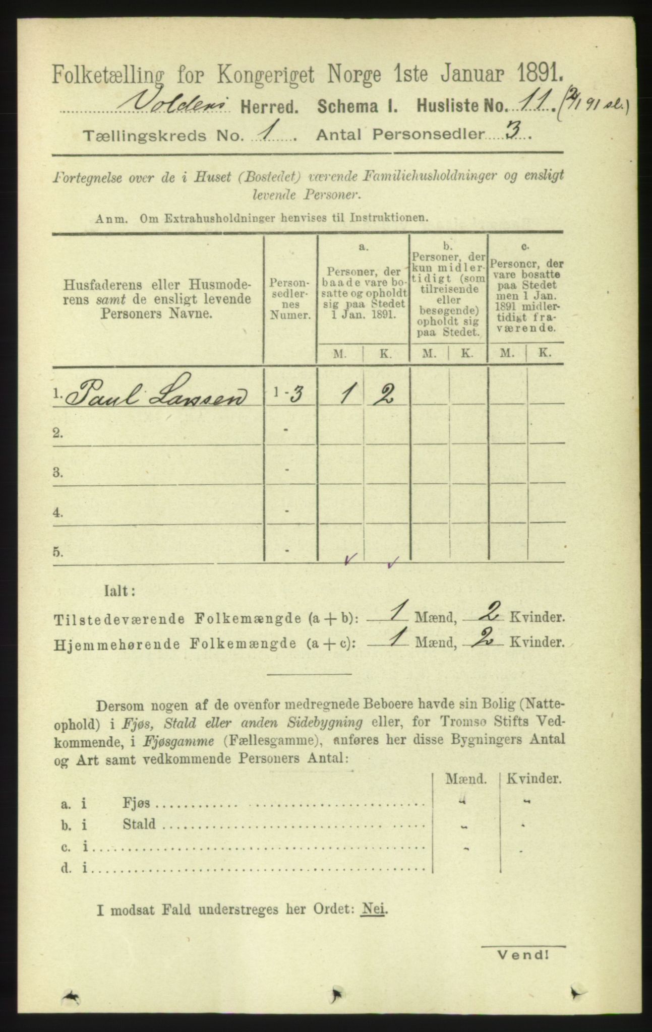 RA, Folketelling 1891 for 1519 Volda herred, 1891, s. 37