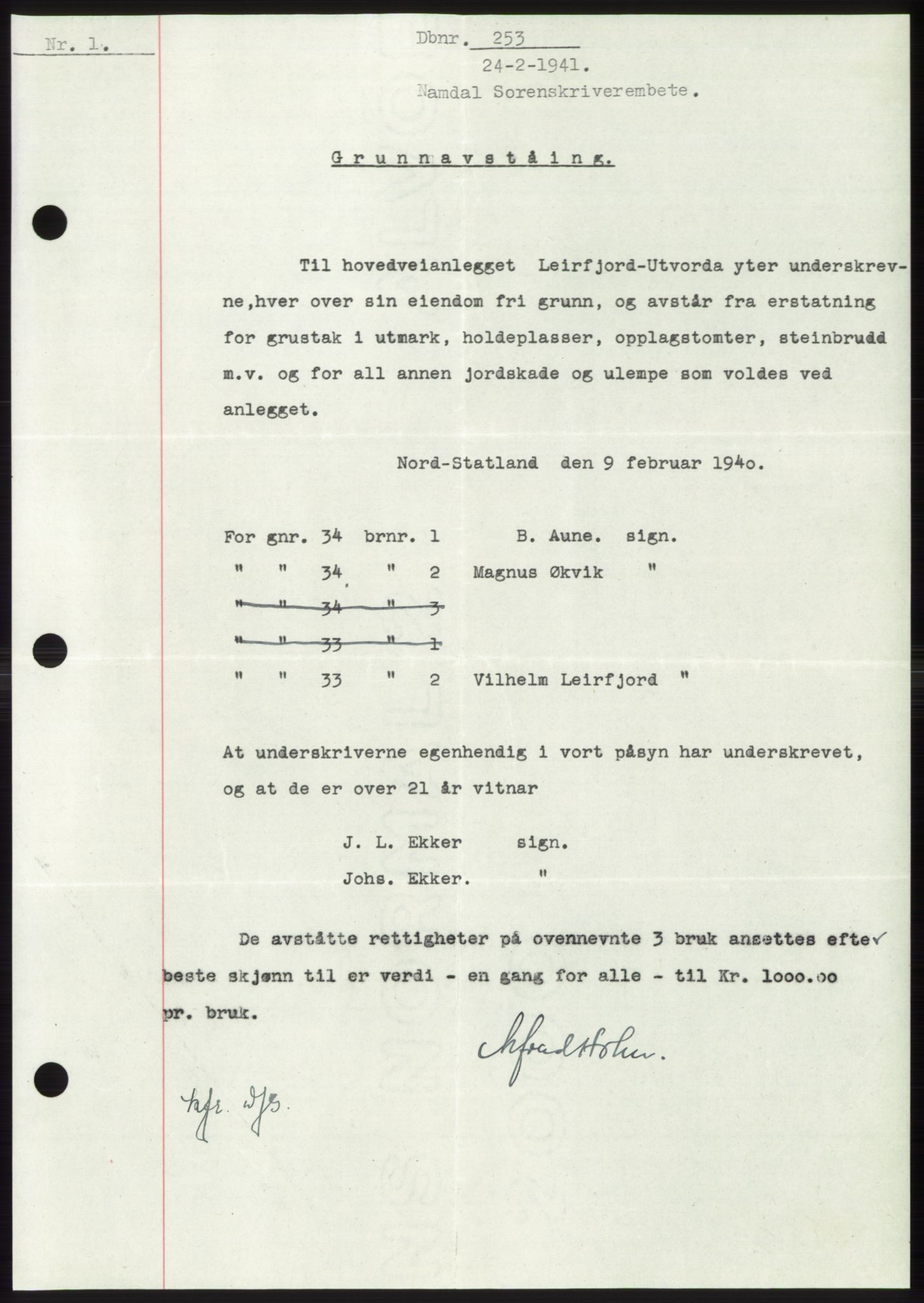 Namdal sorenskriveri, SAT/A-4133/1/2/2C: Pantebok nr. -, 1940-1941, Tingl.dato: 24.02.1941