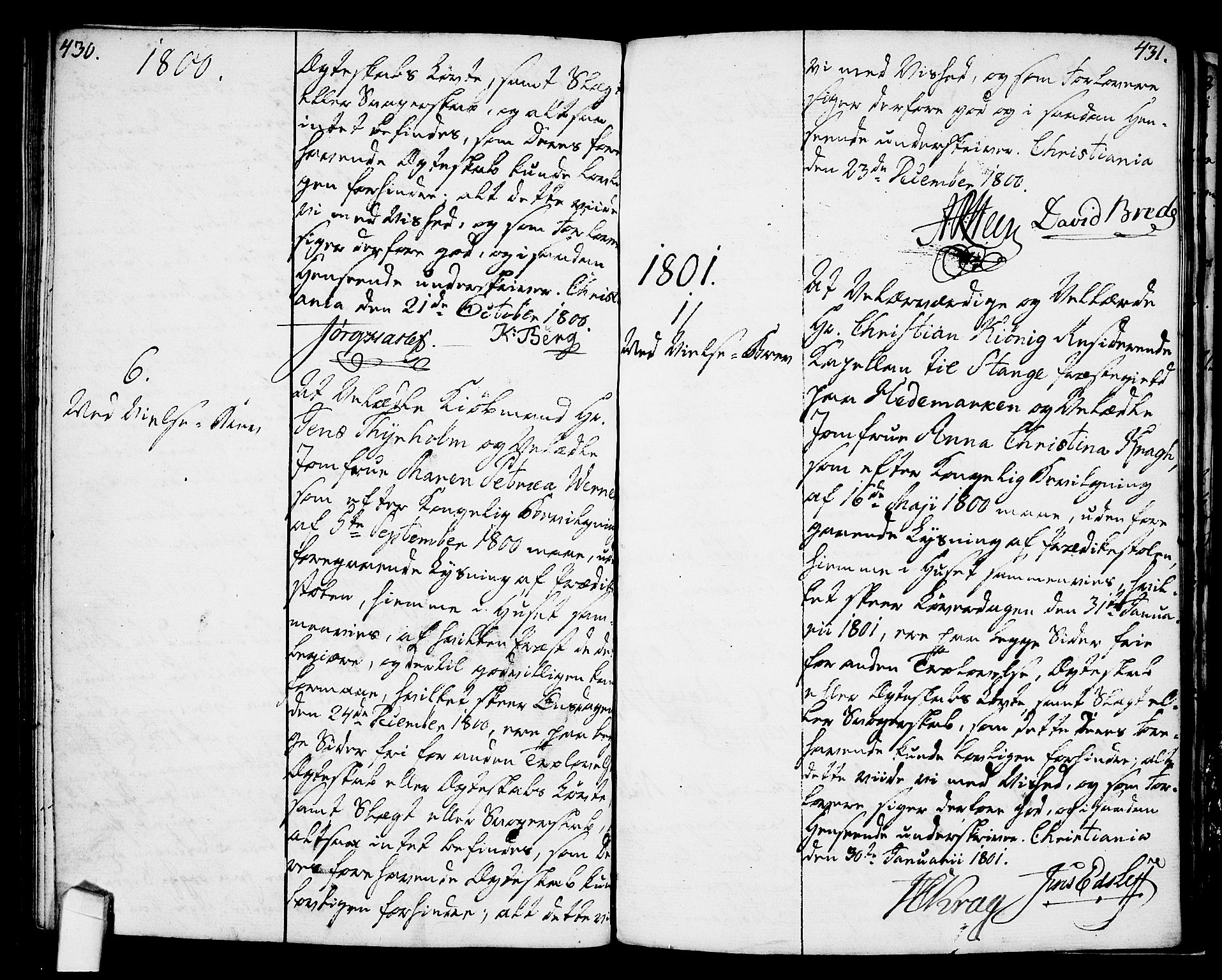 Oslo domkirke Kirkebøker, SAO/A-10752/L/La/L0010: Forlovererklæringer nr. 10, 1789-1807, s. 430-431