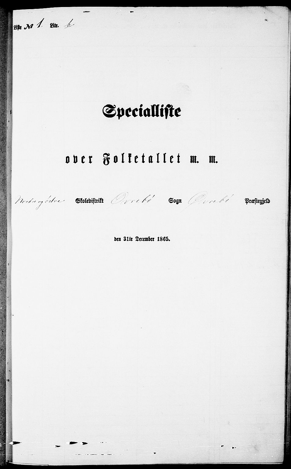 RA, Folketelling 1865 for 1016P Øvrebø prestegjeld, 1865, s. 26