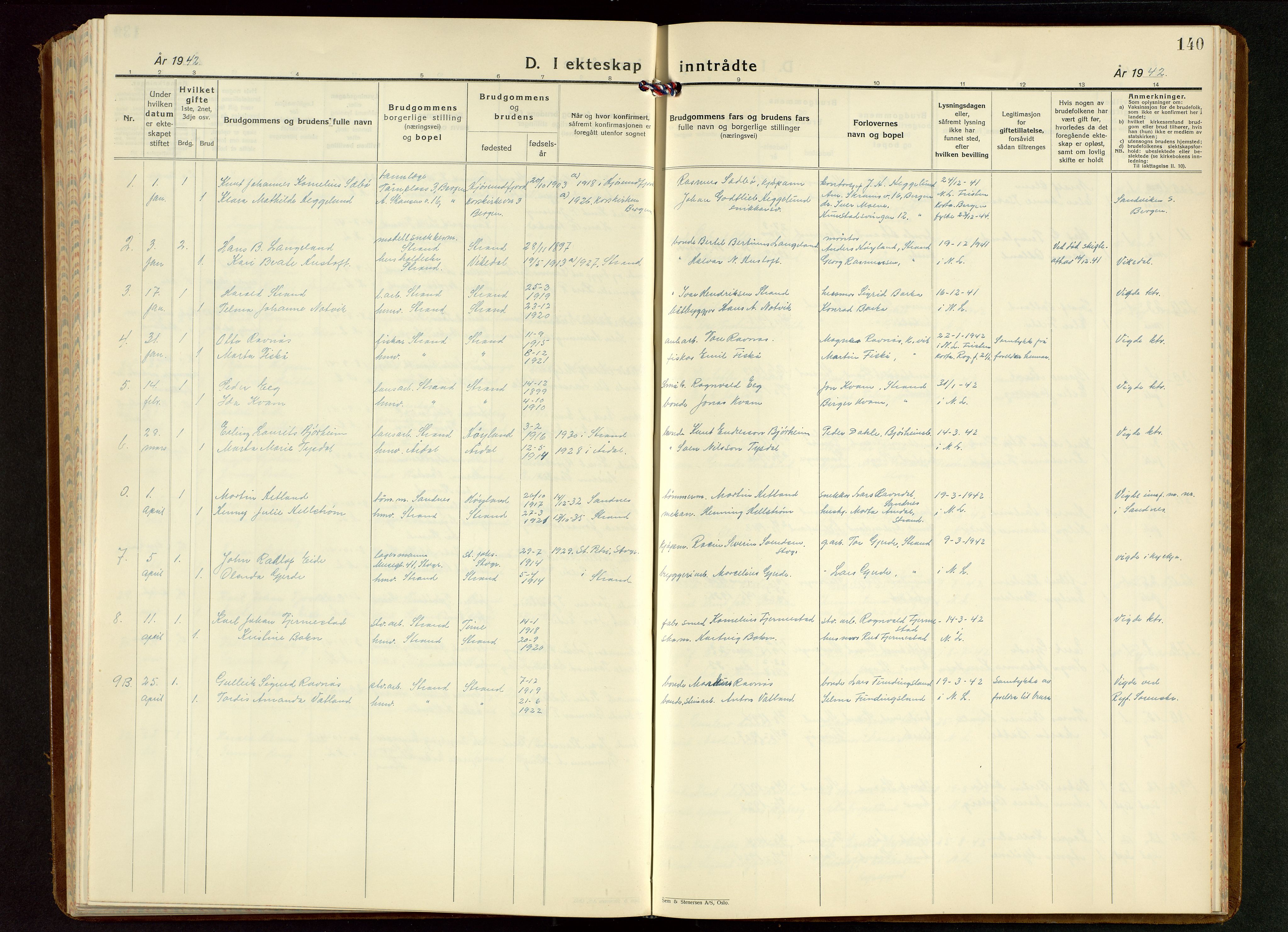 Strand sokneprestkontor, AV/SAST-A-101828/H/Ha/Hab/L0006: Klokkerbok nr. B 6, 1933-1950, s. 140